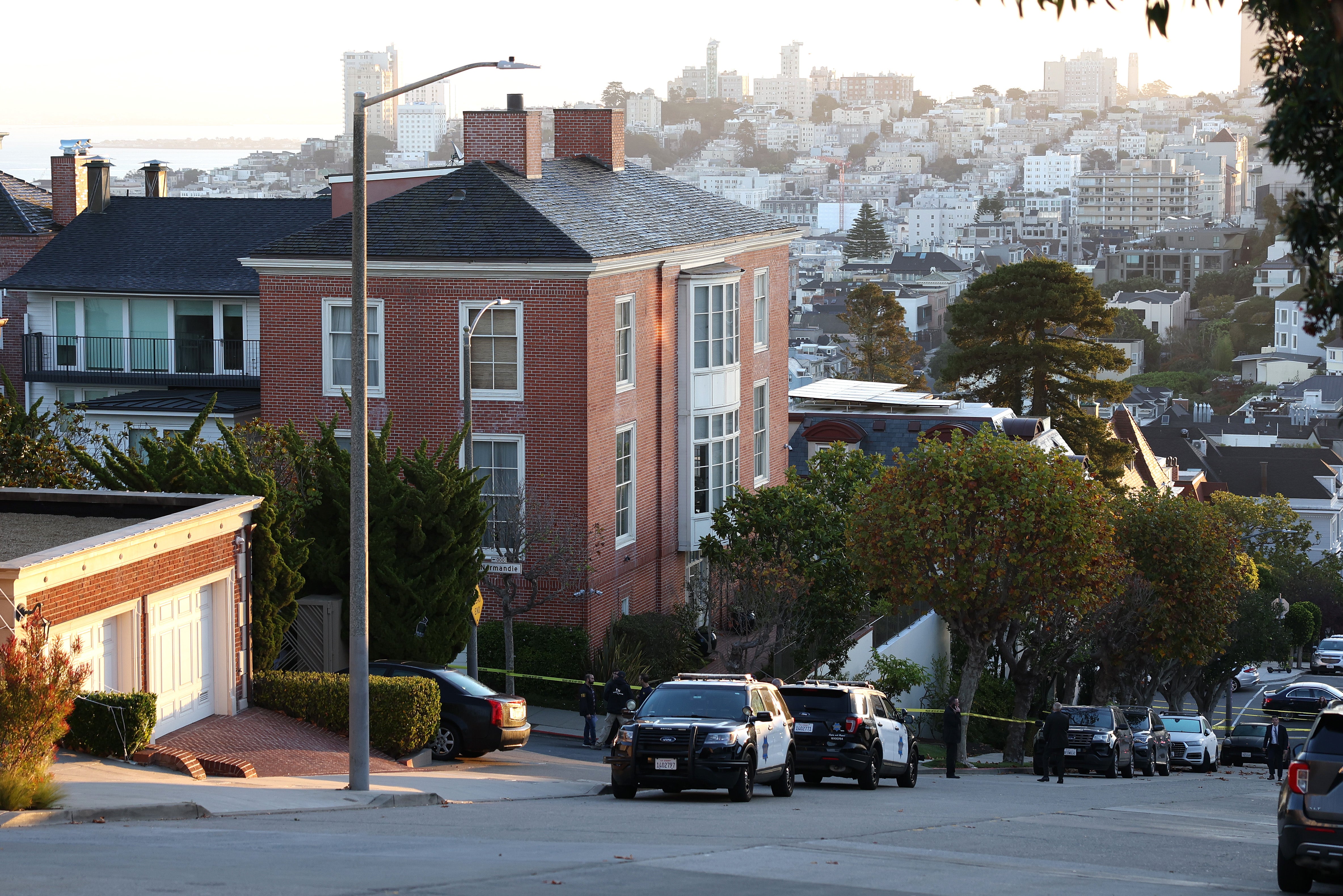 Police outside the Pelosis’s home in San Francisco, where the attack took place