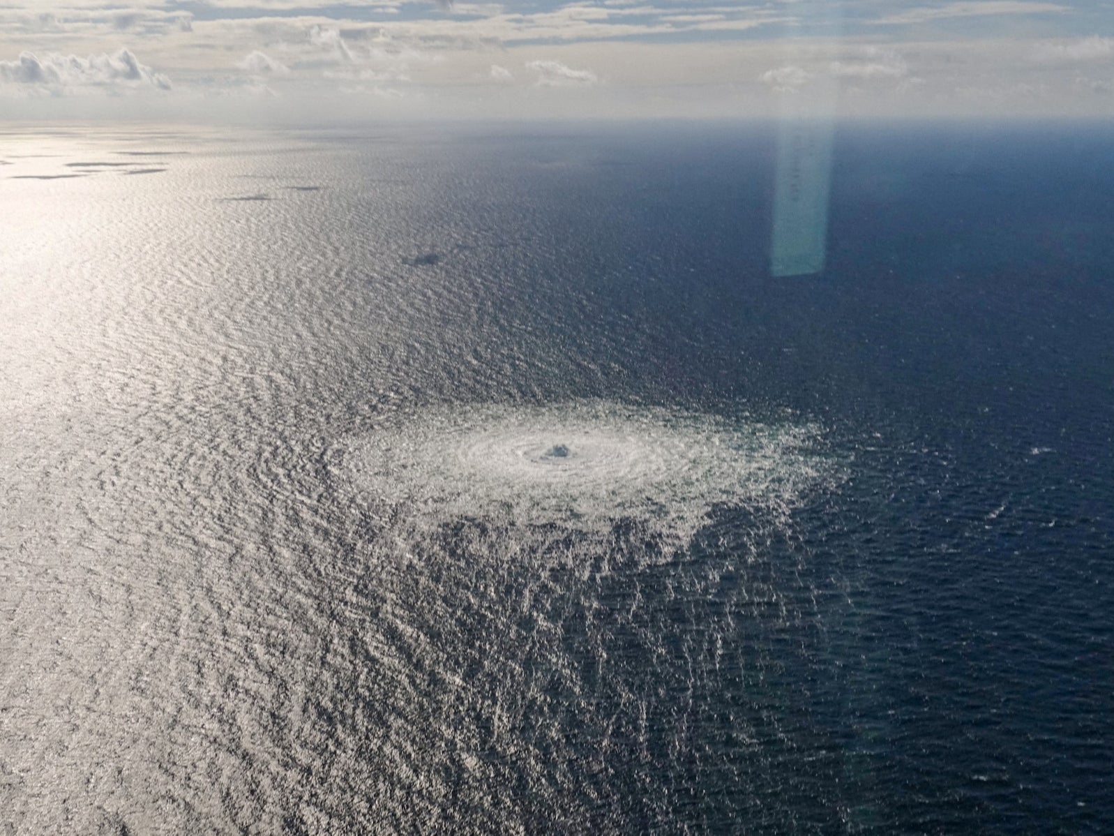 Gas leaks from the damaged Nord Stream 2 pipeline pictured on 27 September