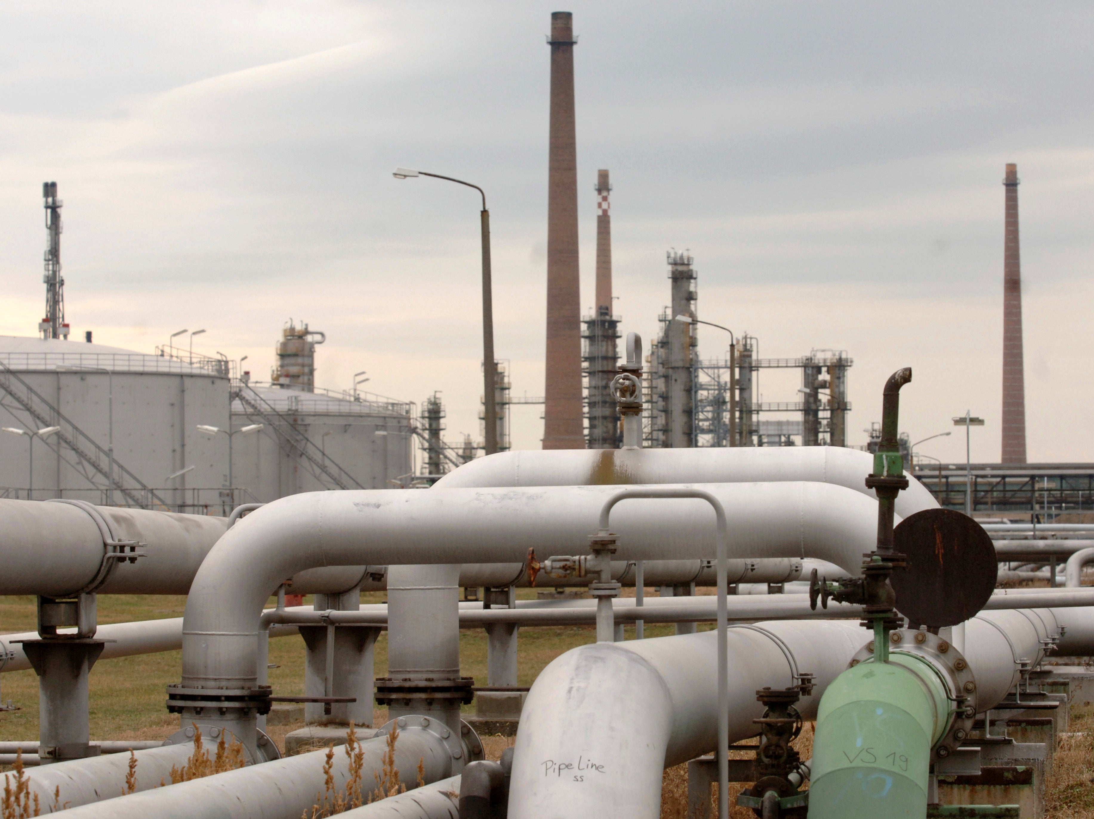 A pumping station at the end of the Druzhba oil pipeline in the east German refinery PCK in Schwedt