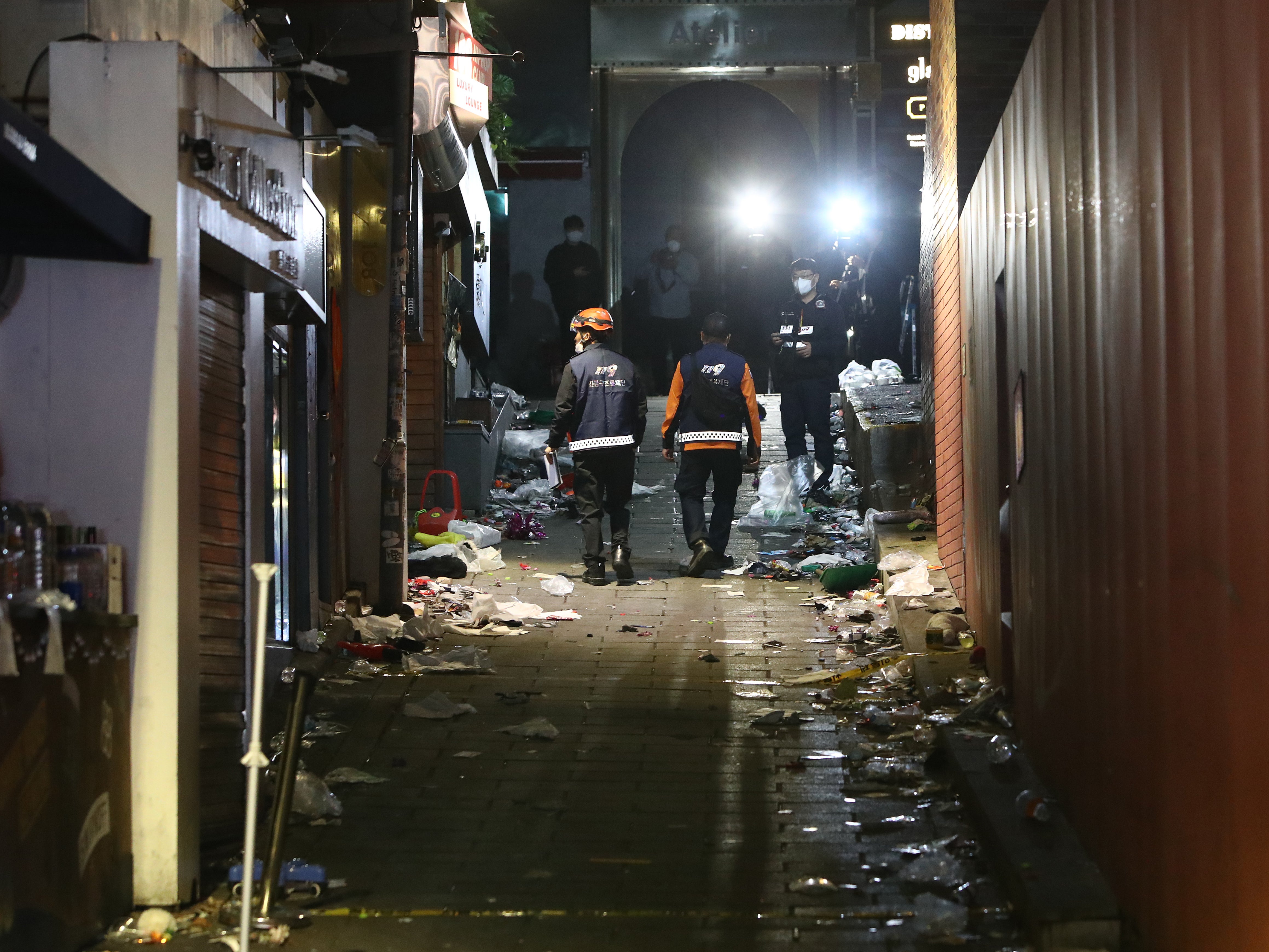 An empty street after the dead and injured had been moved away