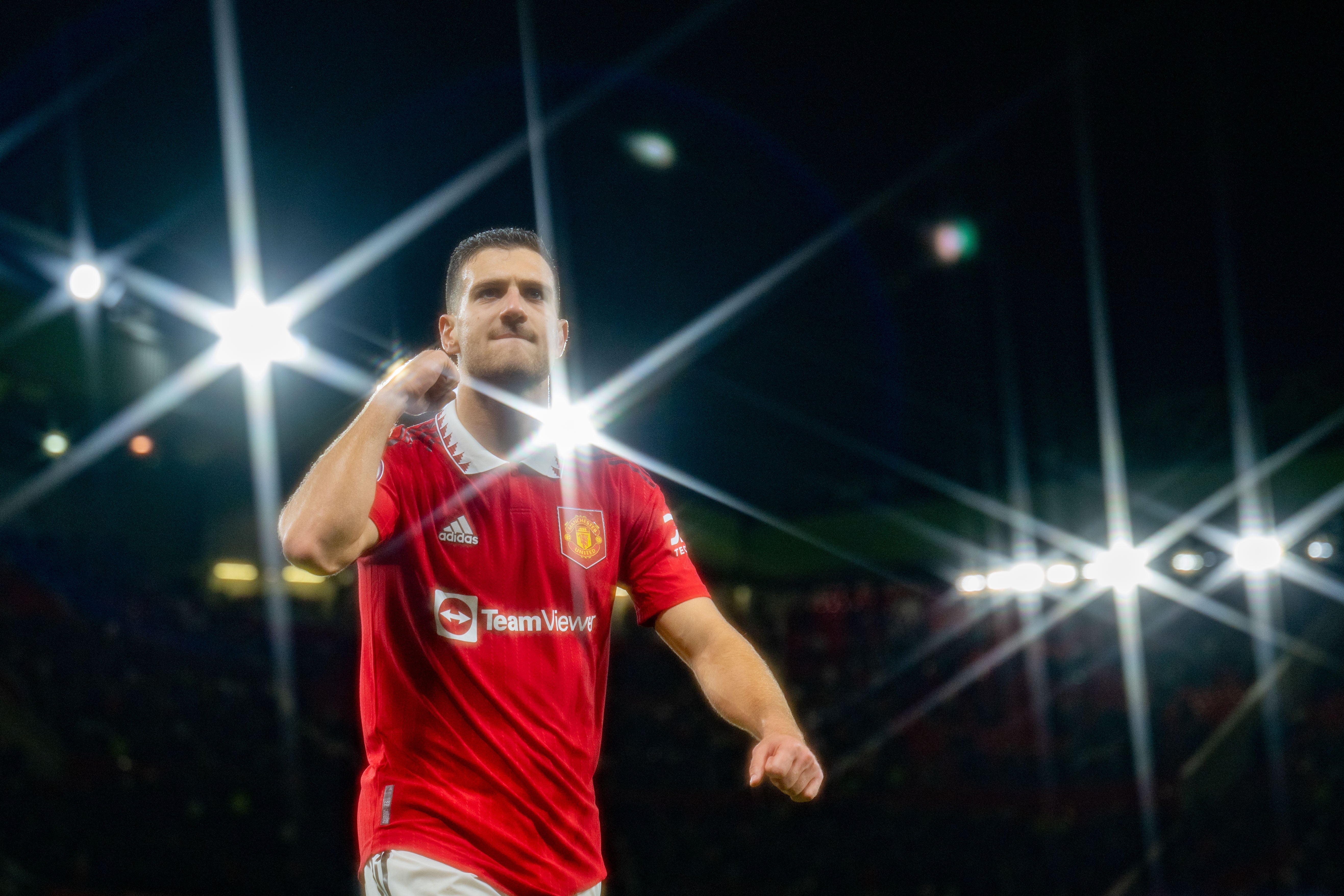 Diogo Dalot reacts at the end of the Premier League match between Manchester United and West Ham United