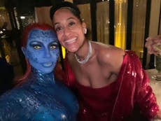 Kim Kardashian turns up to Tracee Ellis Ross’ no-costume party dressed as Mystique