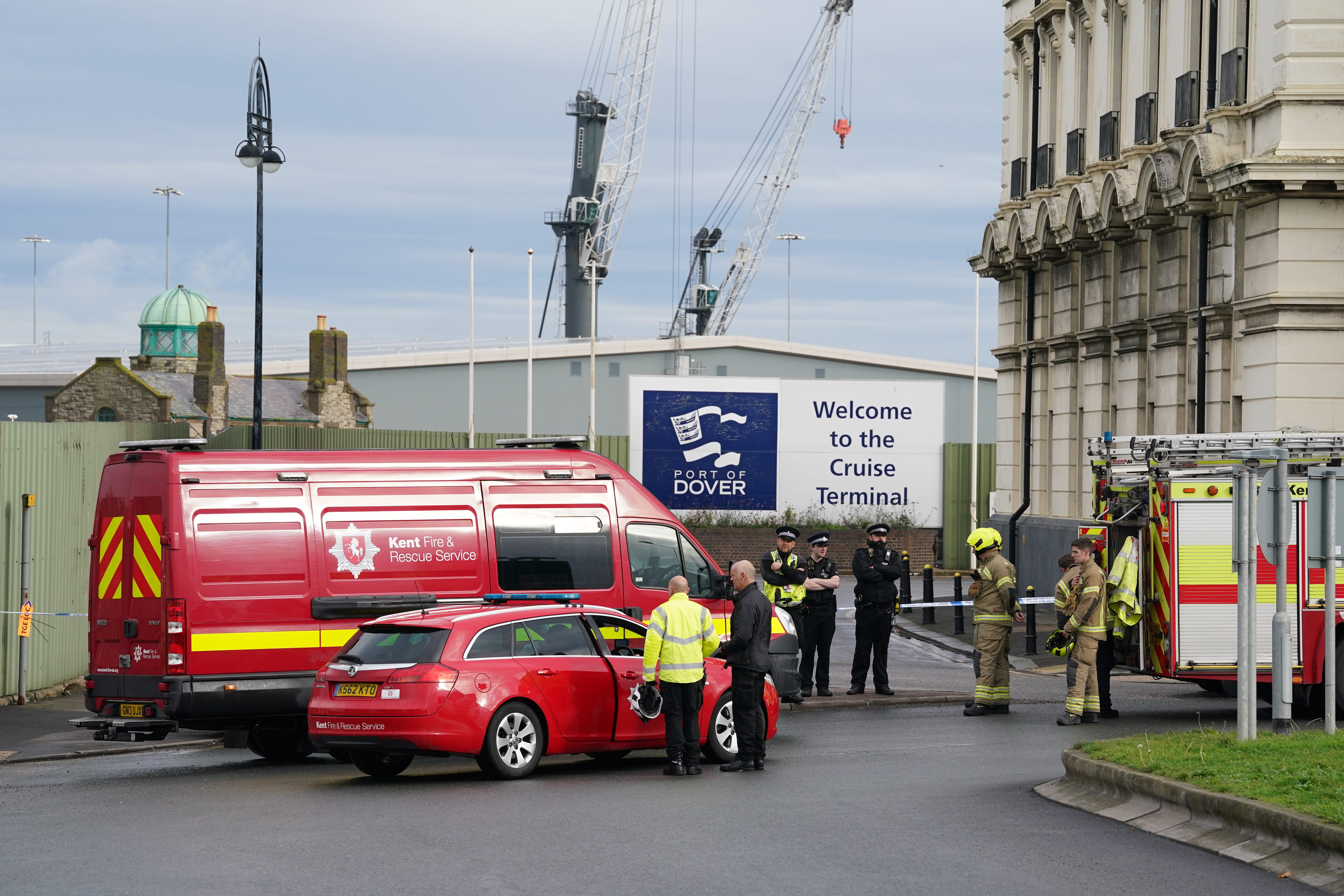 Emergency services near the migrant processing centre in Dover, Kent (Gareth Fuller/PA)