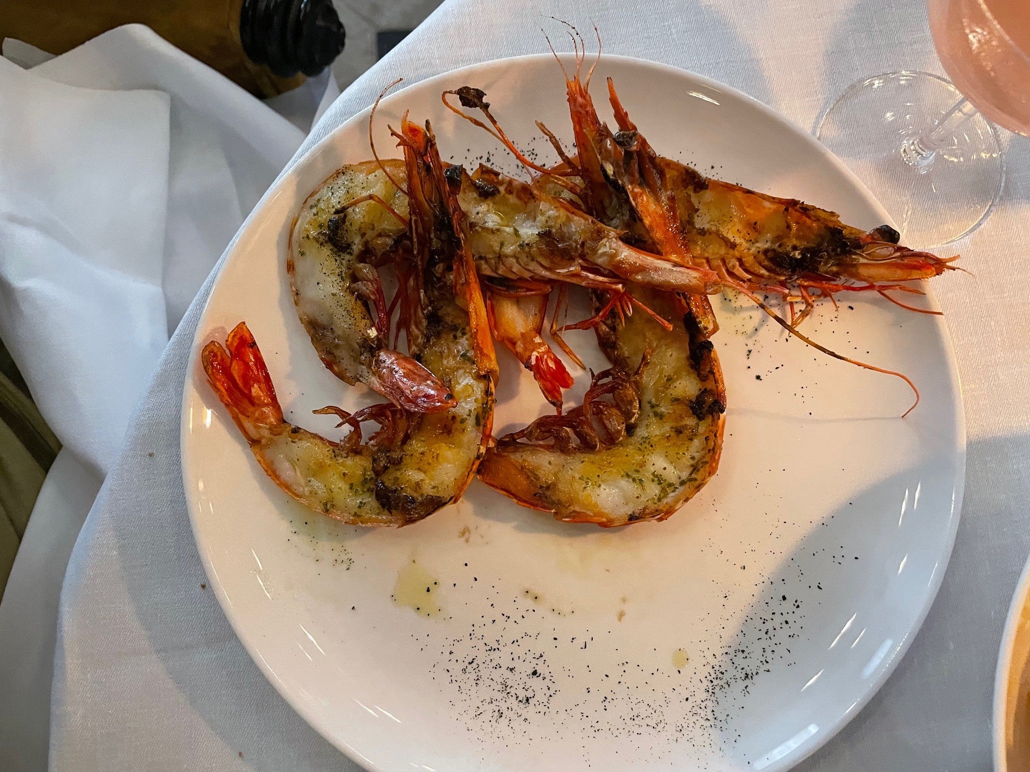 Grilled prawns with seaweed butter to begin