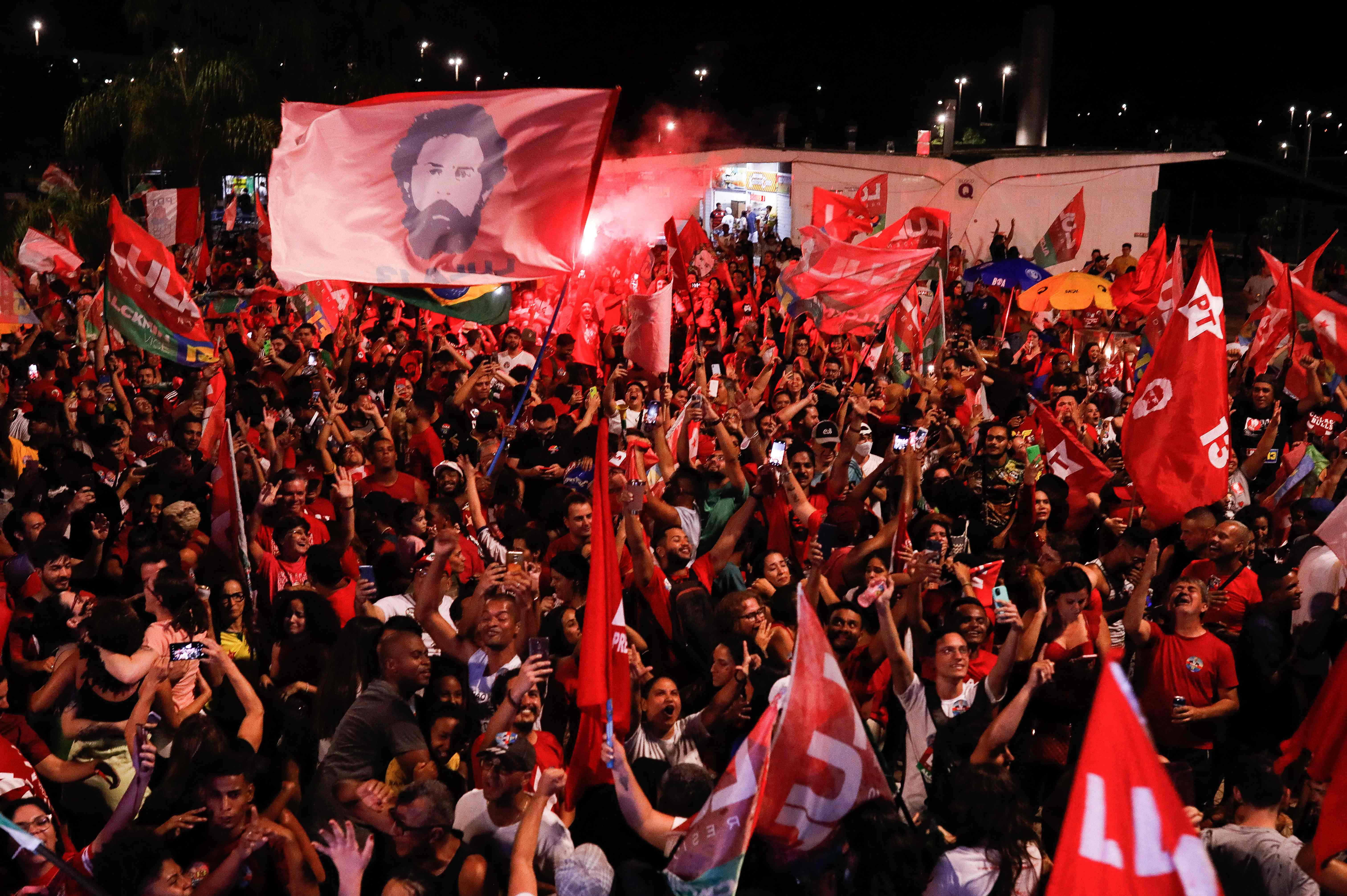 Supporters of Lula celebrating in Brasilia