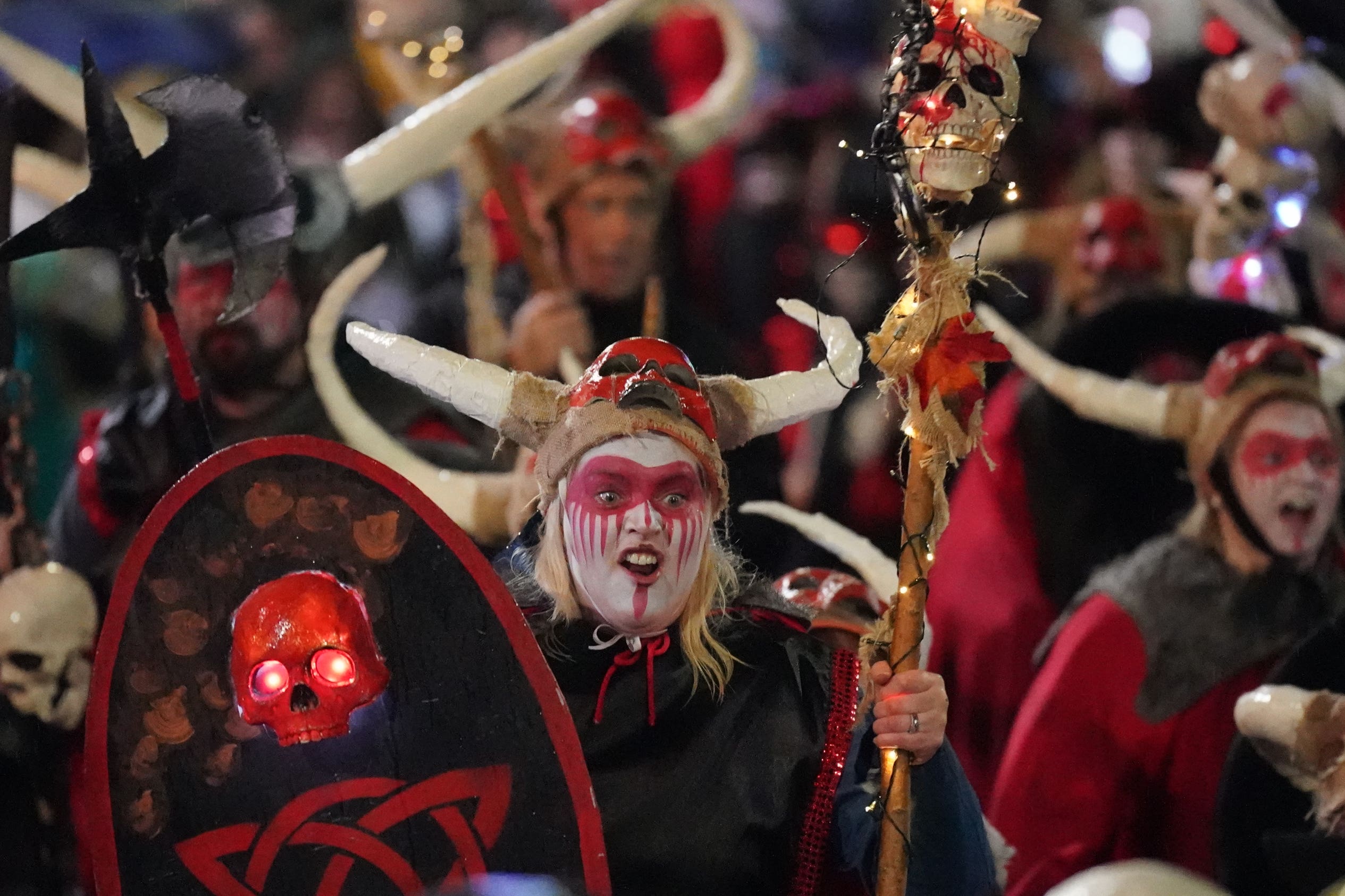 Performers during the Derry Halloween parade in Londonderry. Picture date: Monday October 31, 2022.