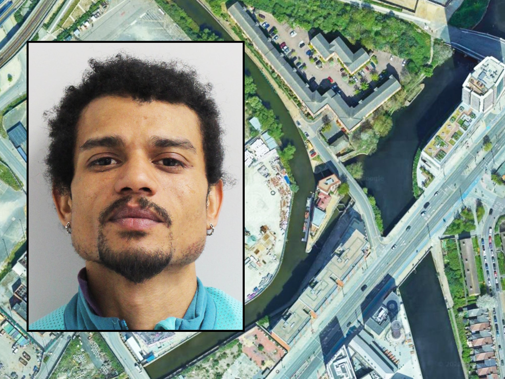 Miguel Angel Alvarez Florentino (inset) was found in river near Blaker Road, Stratford (background)