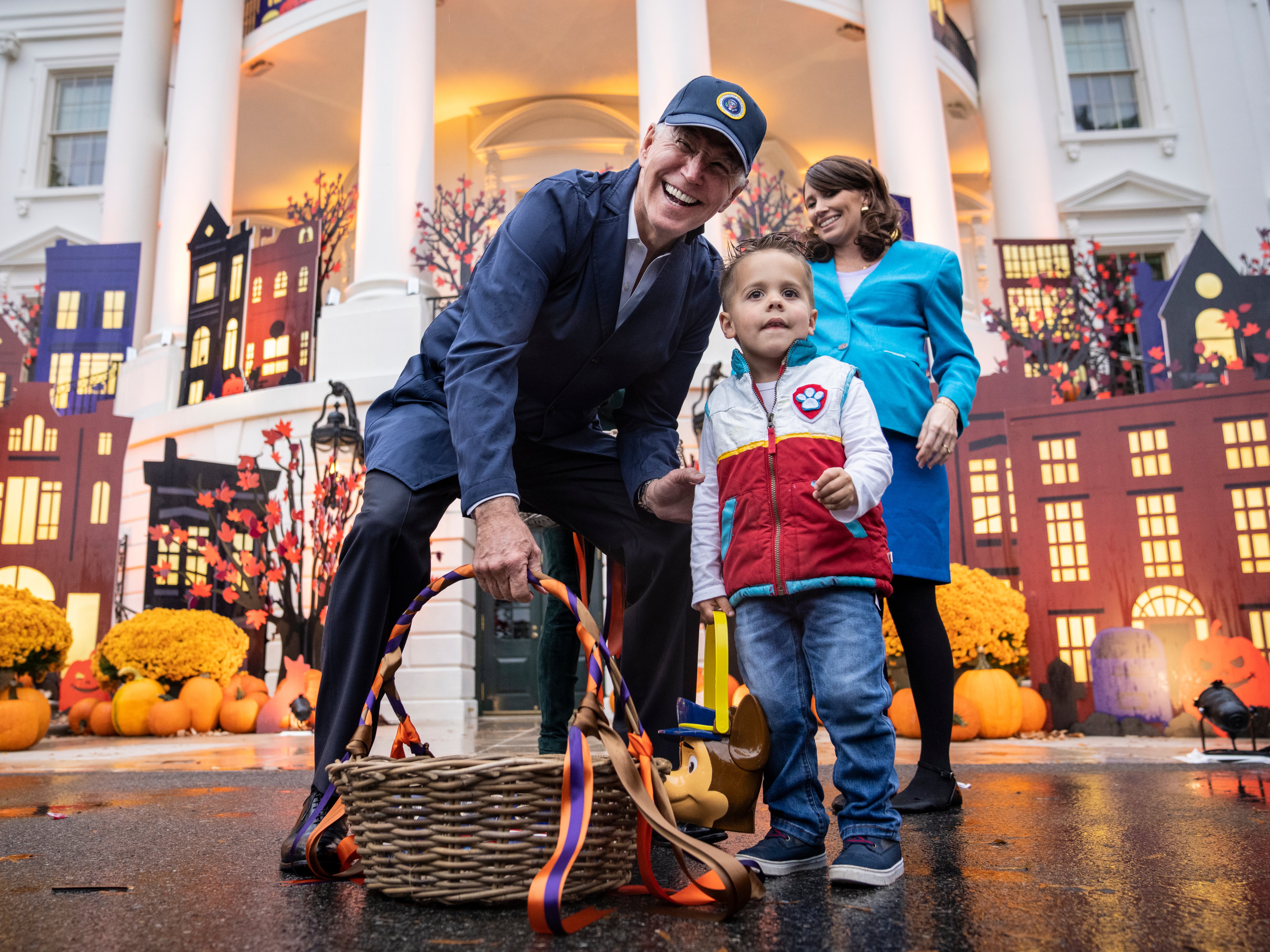 A view of the White House decorated in Halloween theme