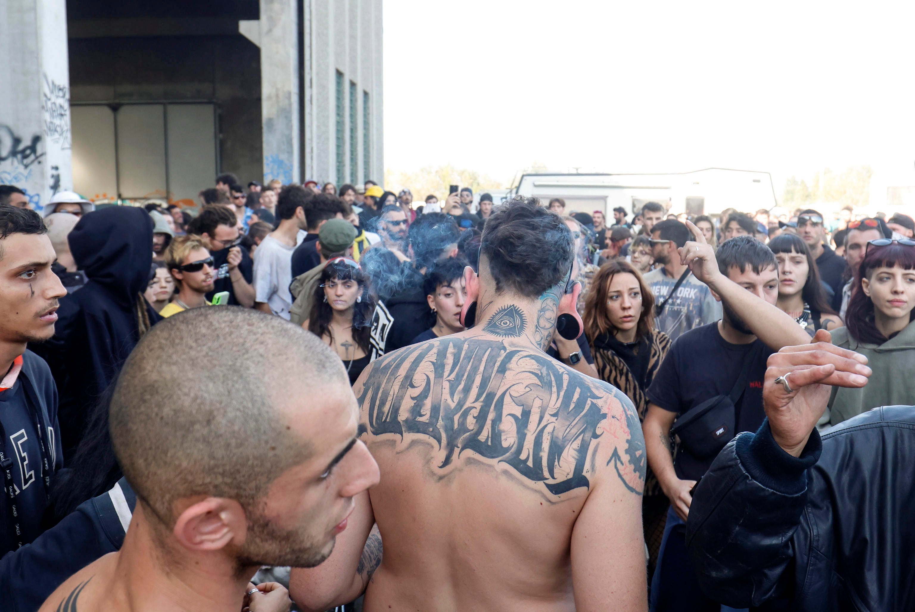 Italian police dismantle a rave party in an abandoned warehouse in Modena, Italy