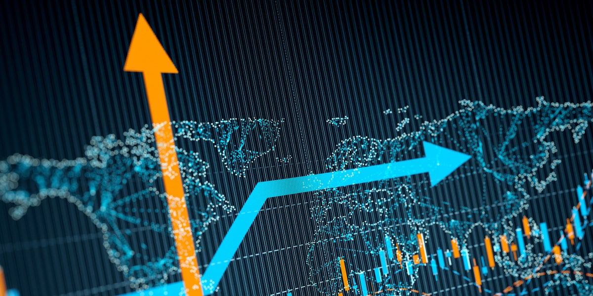 Business Trends Graphs and charts 3d image. Reference Earth Map taken from open source: http://visibleearth.nasa.gov/view_rec.php?vev1id=11656