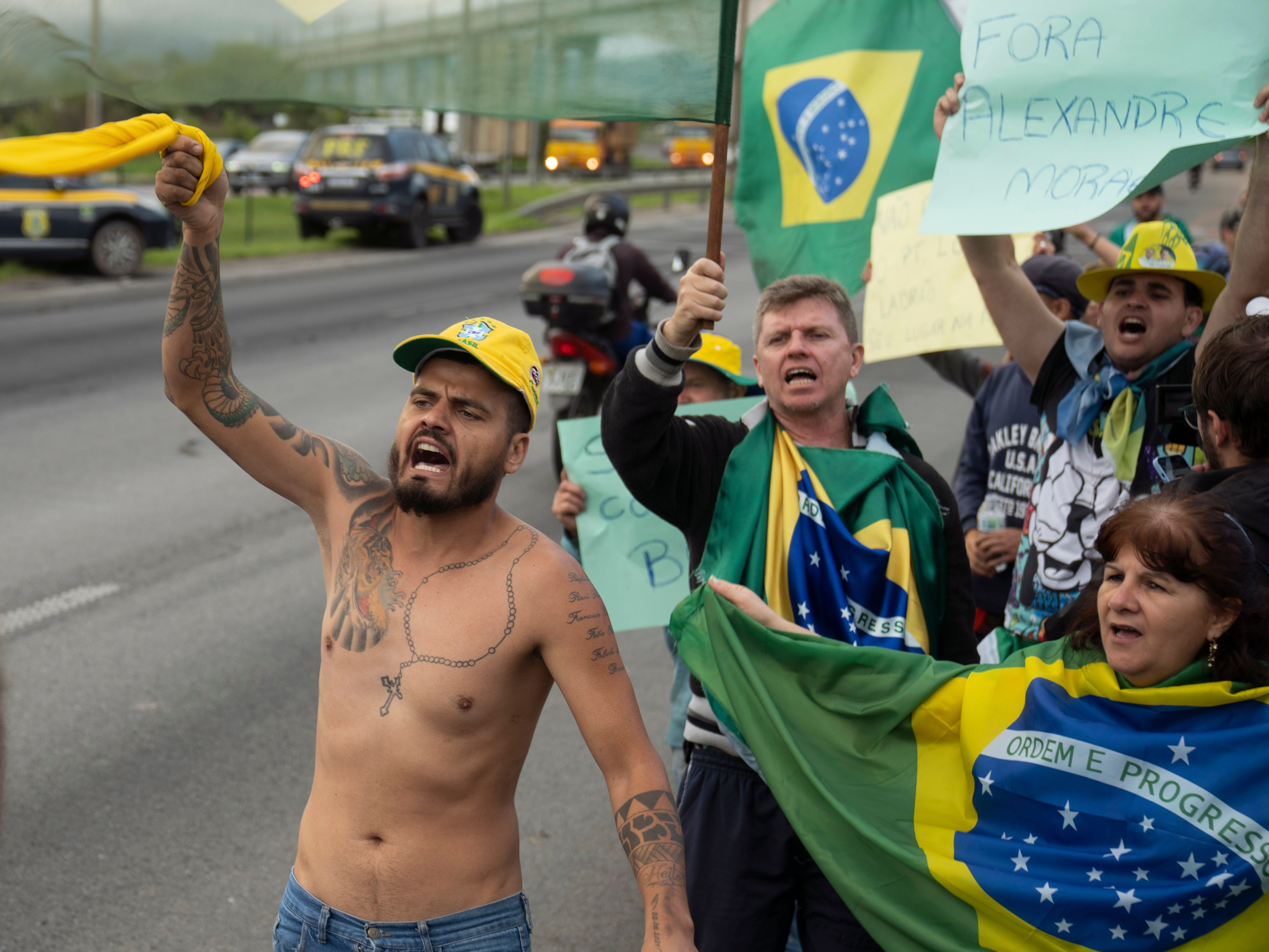 Bolsonaro supporters near Sao Paulo-Guarulhos International Airport on Tuesday