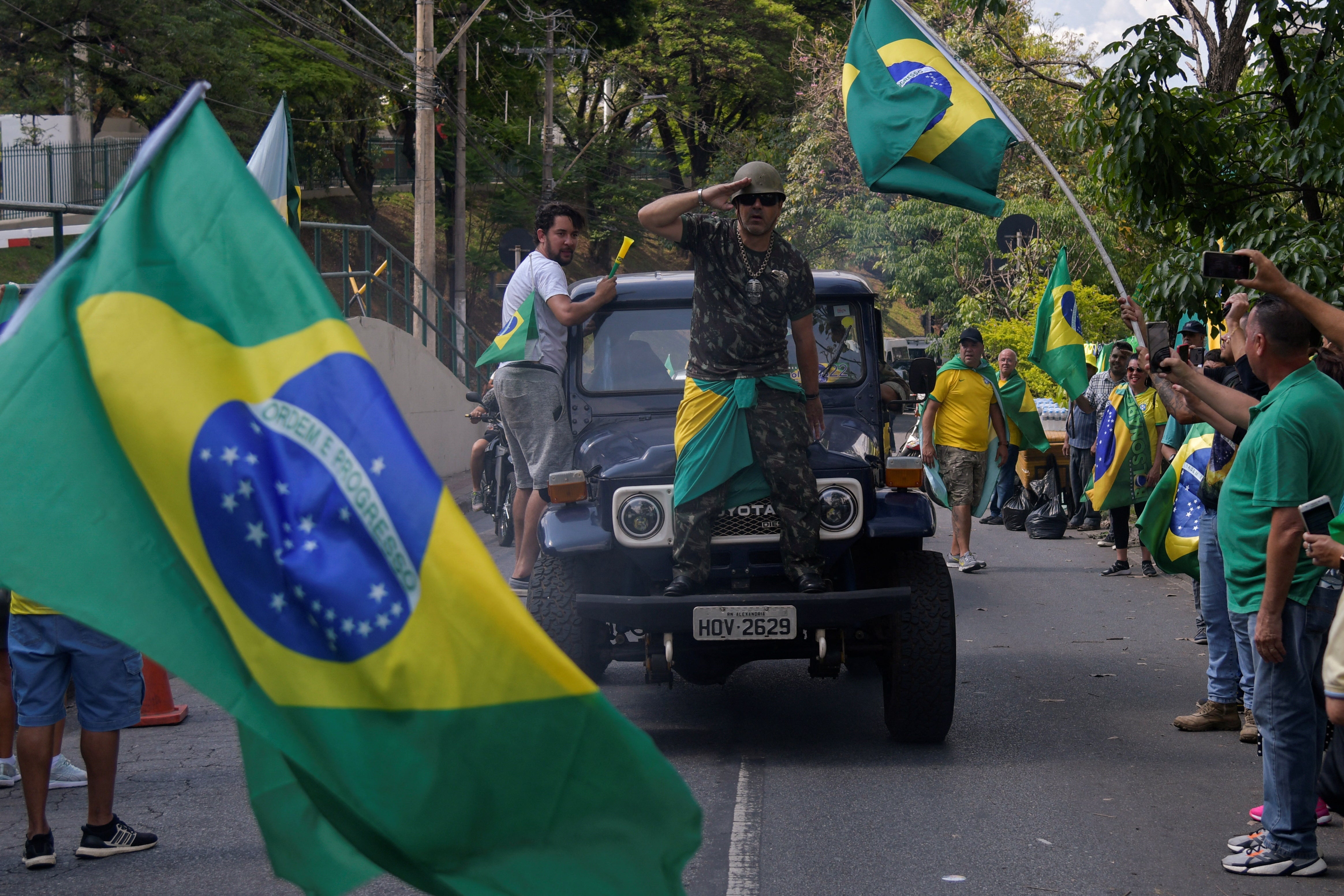 Bolsonaro supporters during a protest outside a military facility in Belo Horizonte on Tuesday