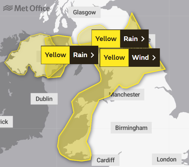 The weather warning is in place for Ireland and parts of the north of England