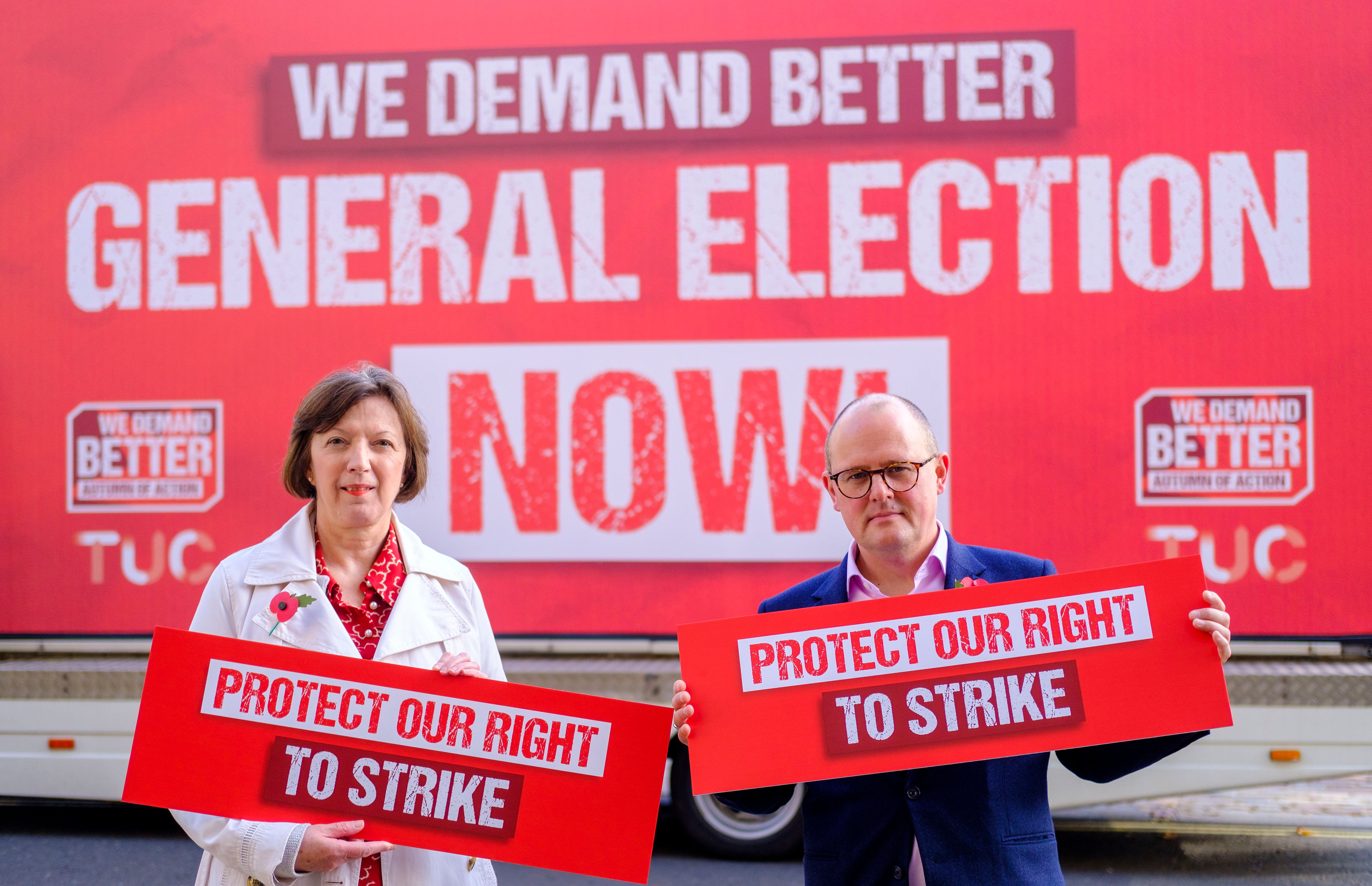 TUC general secretary Frances O’Grady with deputy general secretary Paul Nowak are calling for a general election