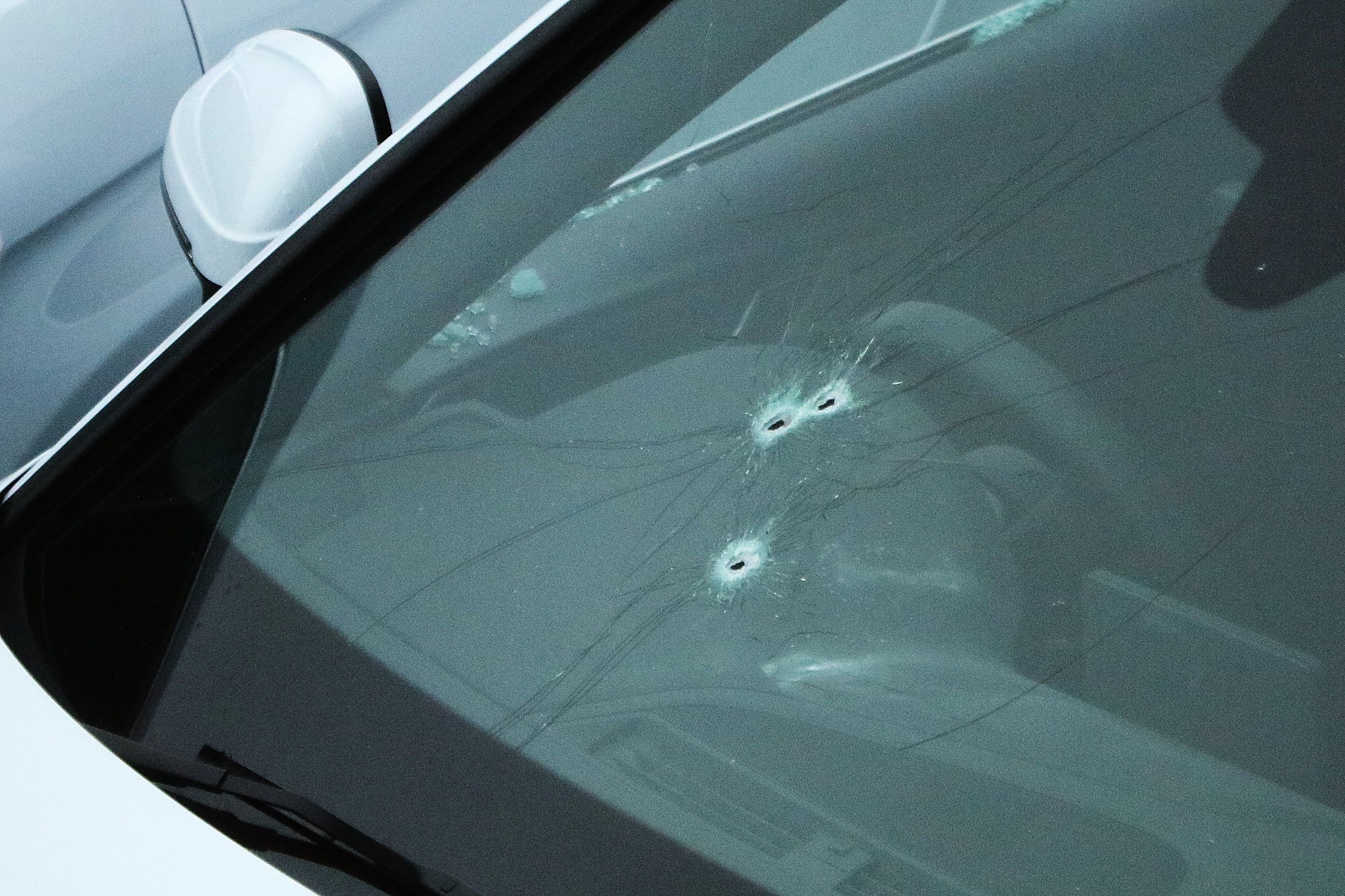 Bulletholes in the windscreen of the car carrying Yaqib at Ainley Top