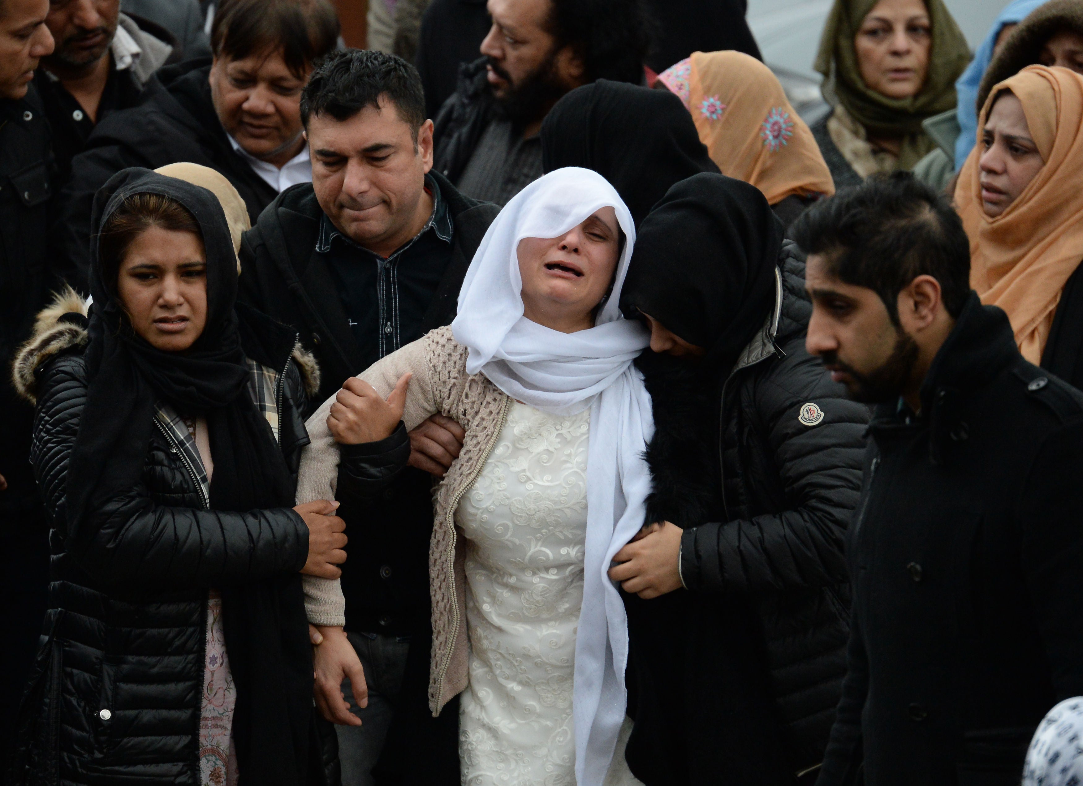 Safia Bano, mother of Yaqub, is comforted at Masjid Bilal Huddersfield ahead of her son’s funeral