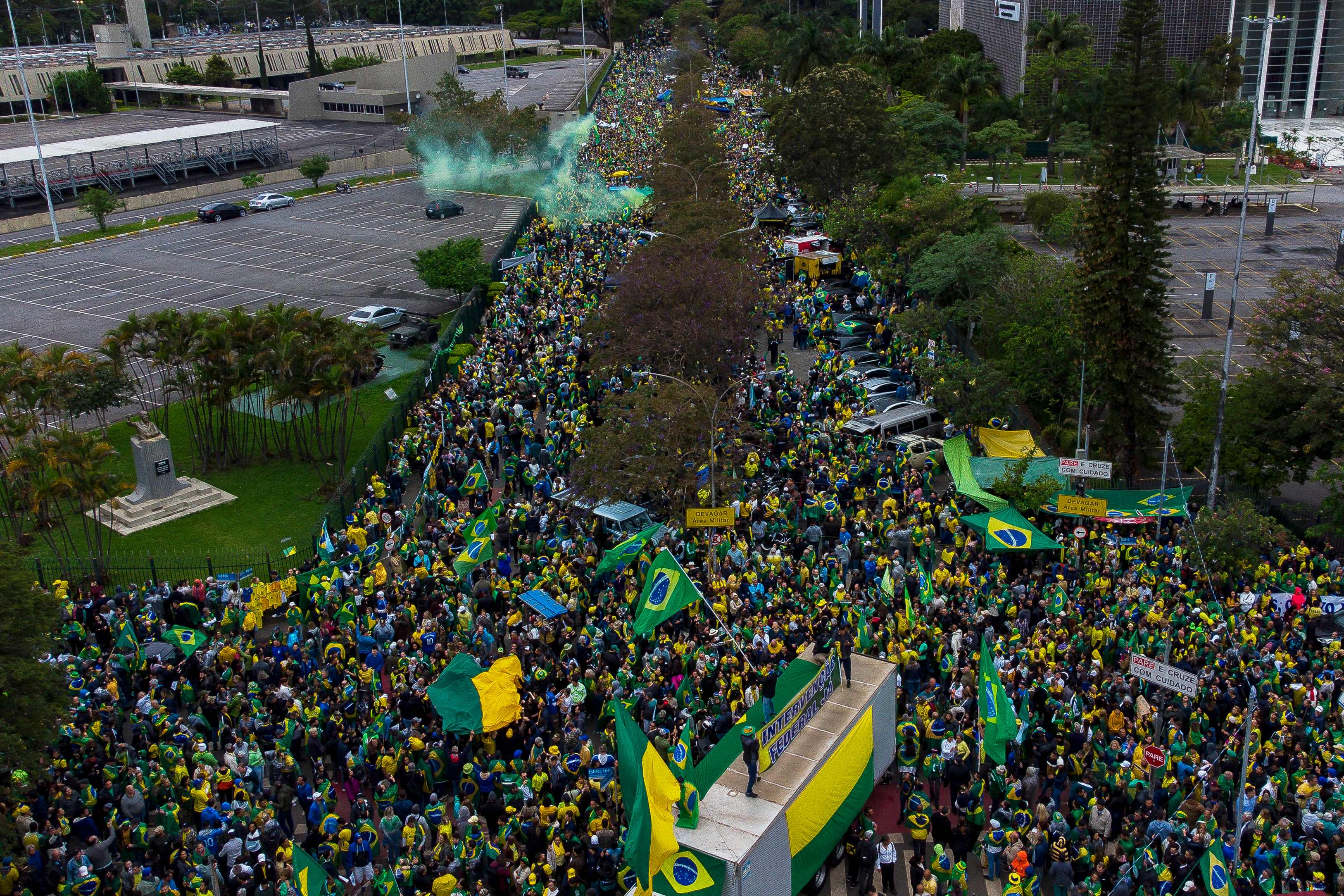 Thousands of Bolsonaristas gather outside the Armed Forces HQ in Sao Paulo