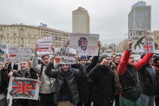 UK ambassador heckled by crowd of anti-Britain protestors as she is summoned to Russian foreign ministry