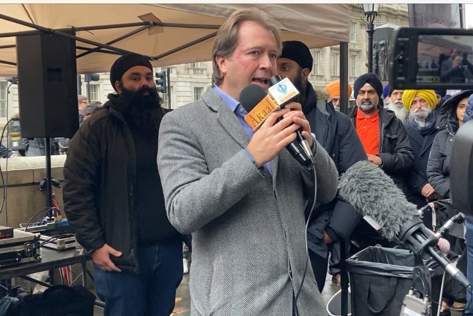 Richard Ratcliffe at a rally on Thursday for Jagtar Singh Johal who has been jailed in India for five years (Rebecca Speare-Cole/PA)