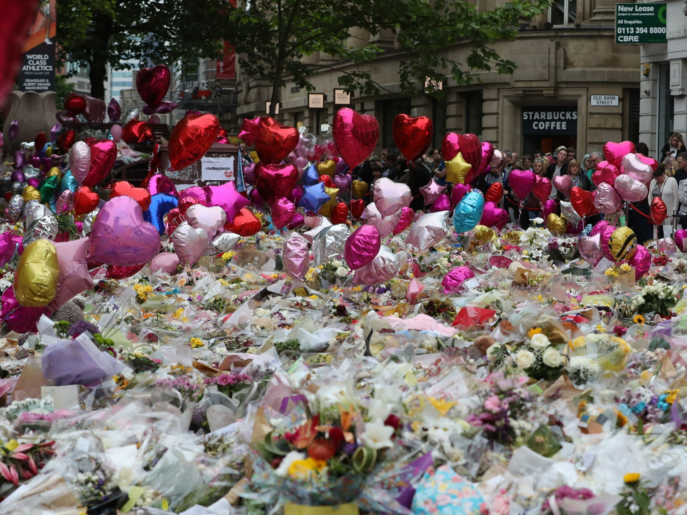 Flowers and tributes left in St Ann’s Square in Manchester, following the Manchester Arena terror attack