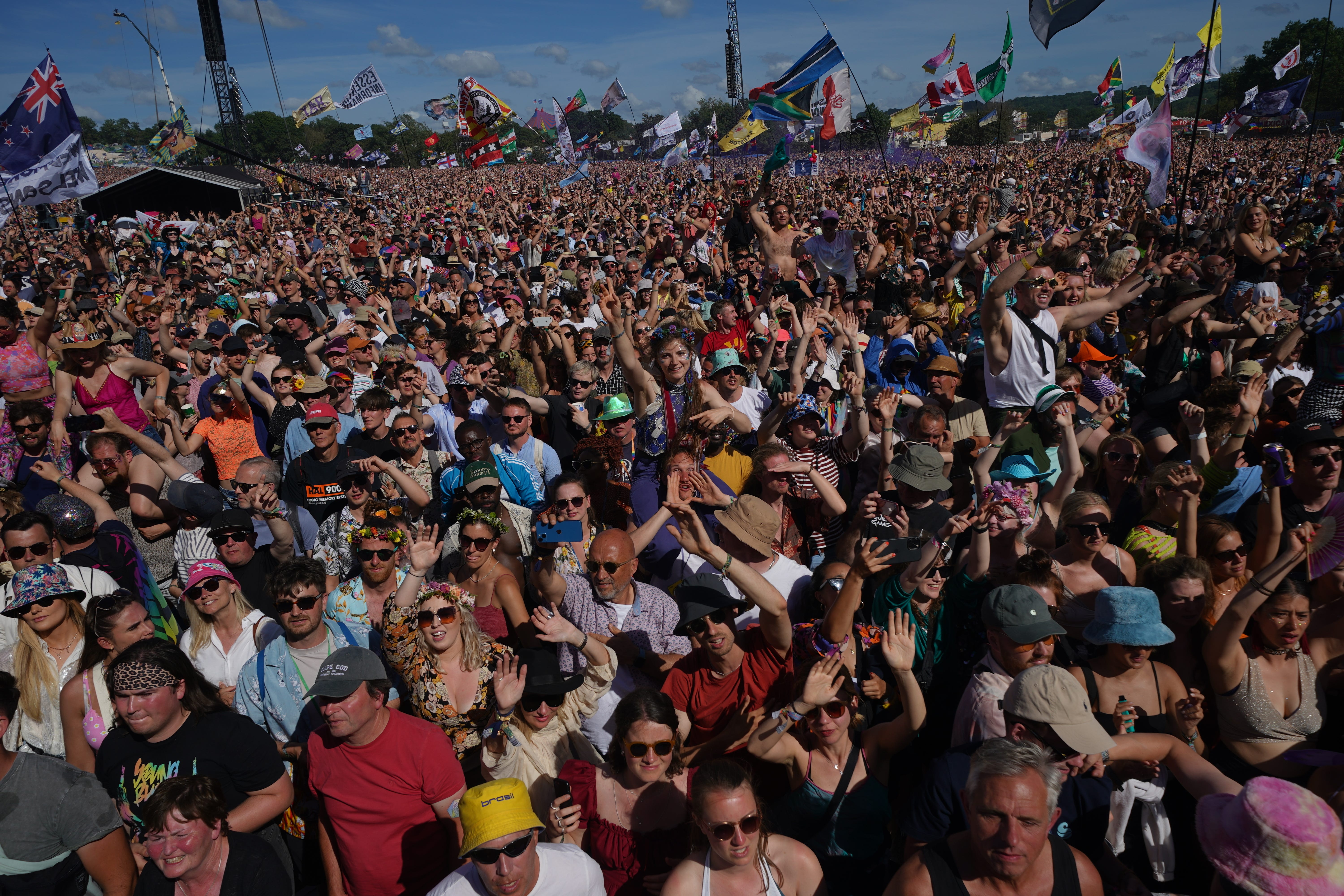 The crowd watch soul singer Diana Ross fill the Sunday teatime legends slot on the Pyramid Stage during the Glastonbury Festival at Worthy Farm in Somerset (Yui Mok/PA)