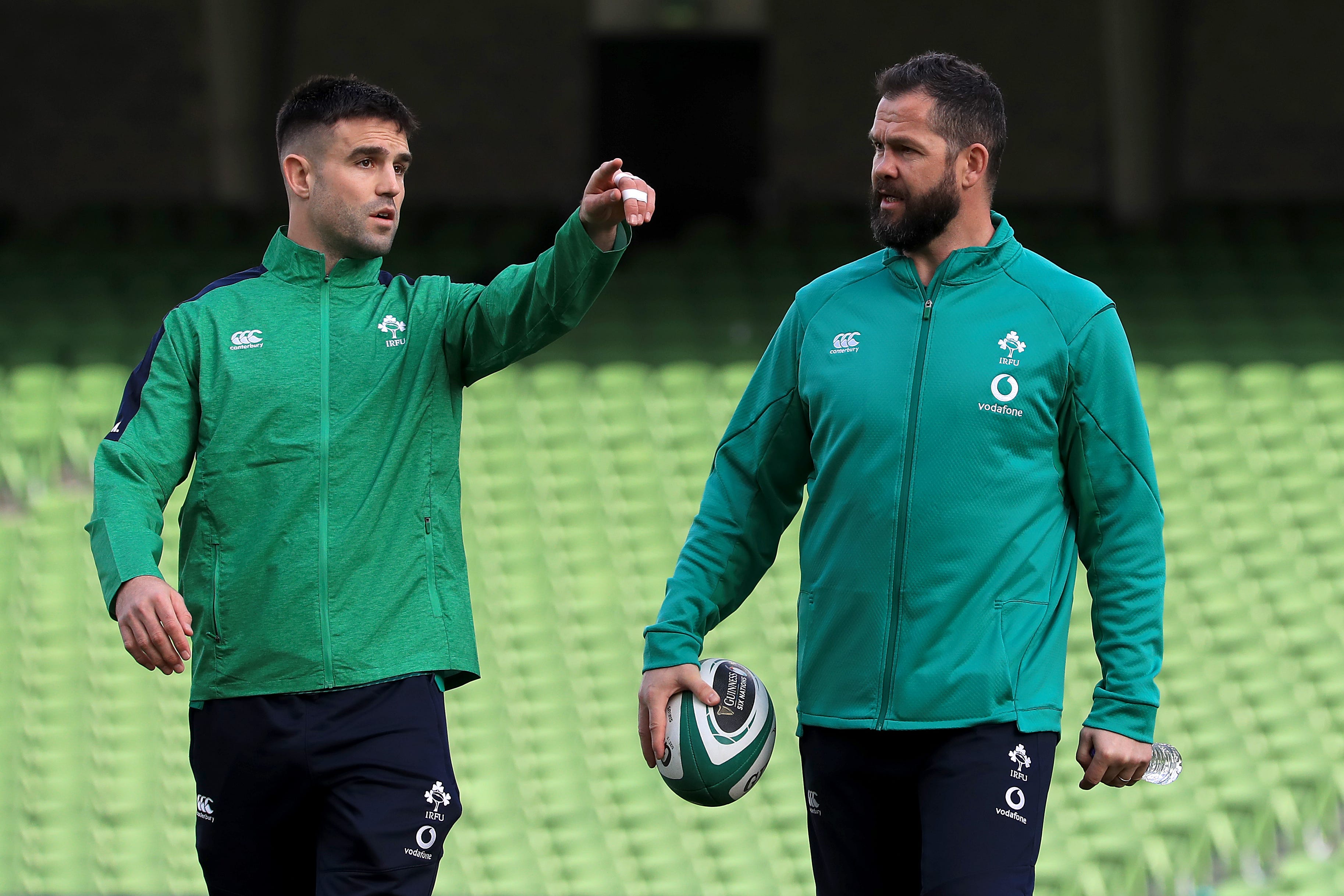 Andy Farrell, right, paid a glowing tribute to Conor Murray, left (Donall Farmer/PA)