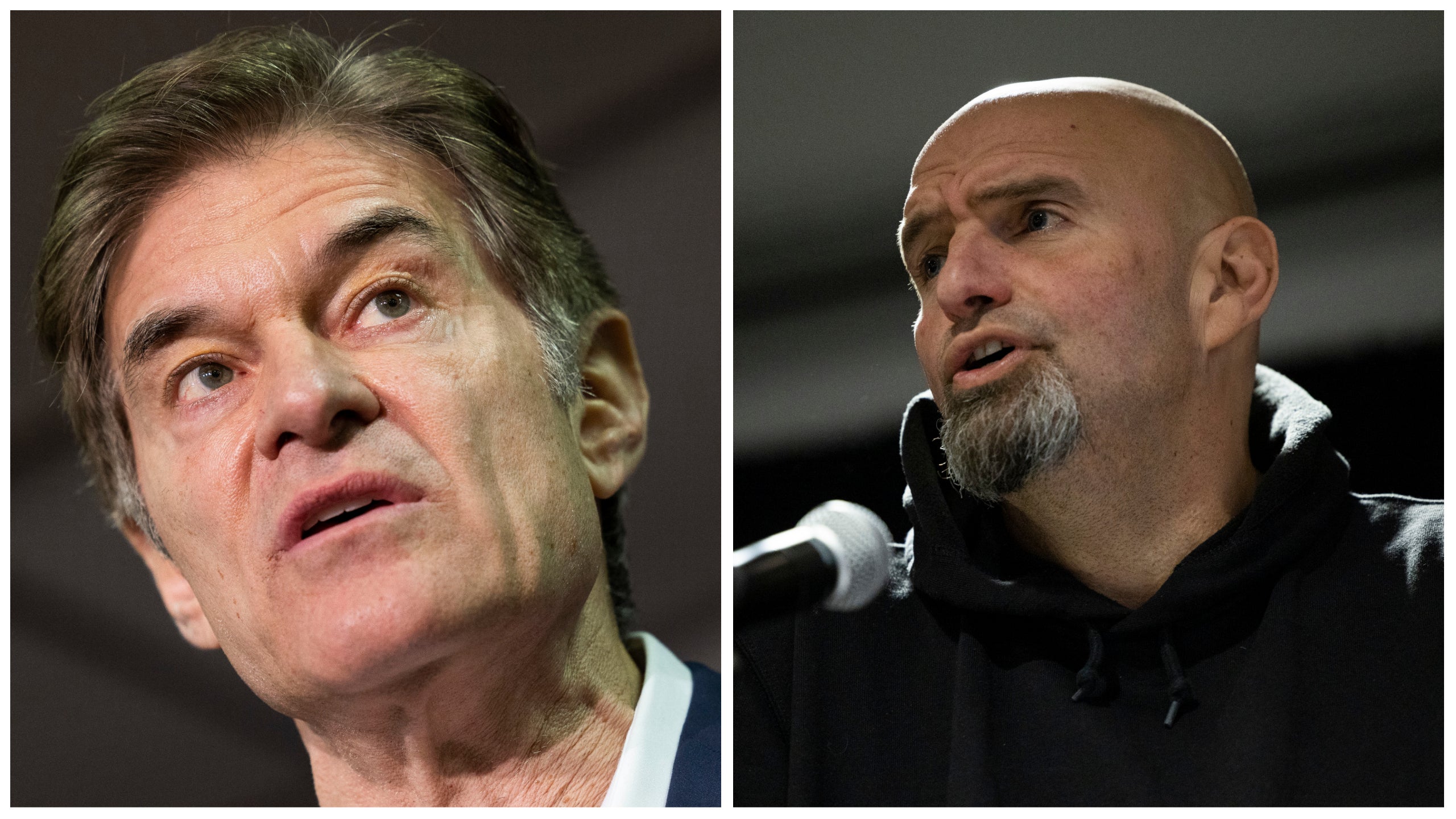 Mehmet Oz, left, is facing off against Lt Governor John Fetterman for one of Pennsylvania’s Senate seats