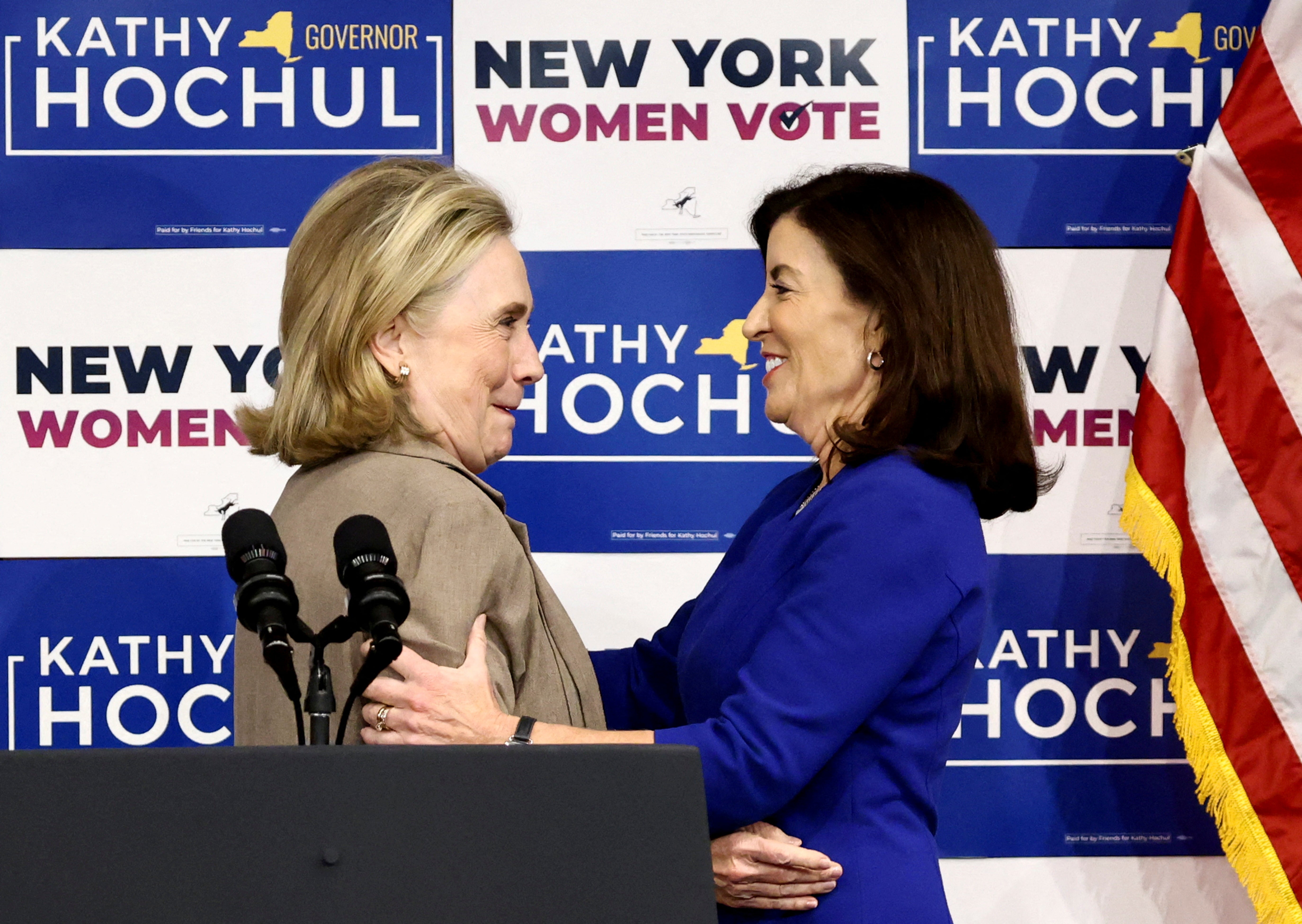 Hillary Clinton joined a campaign rally for New York Governor Kathy Hochul in New York City on 3 November.