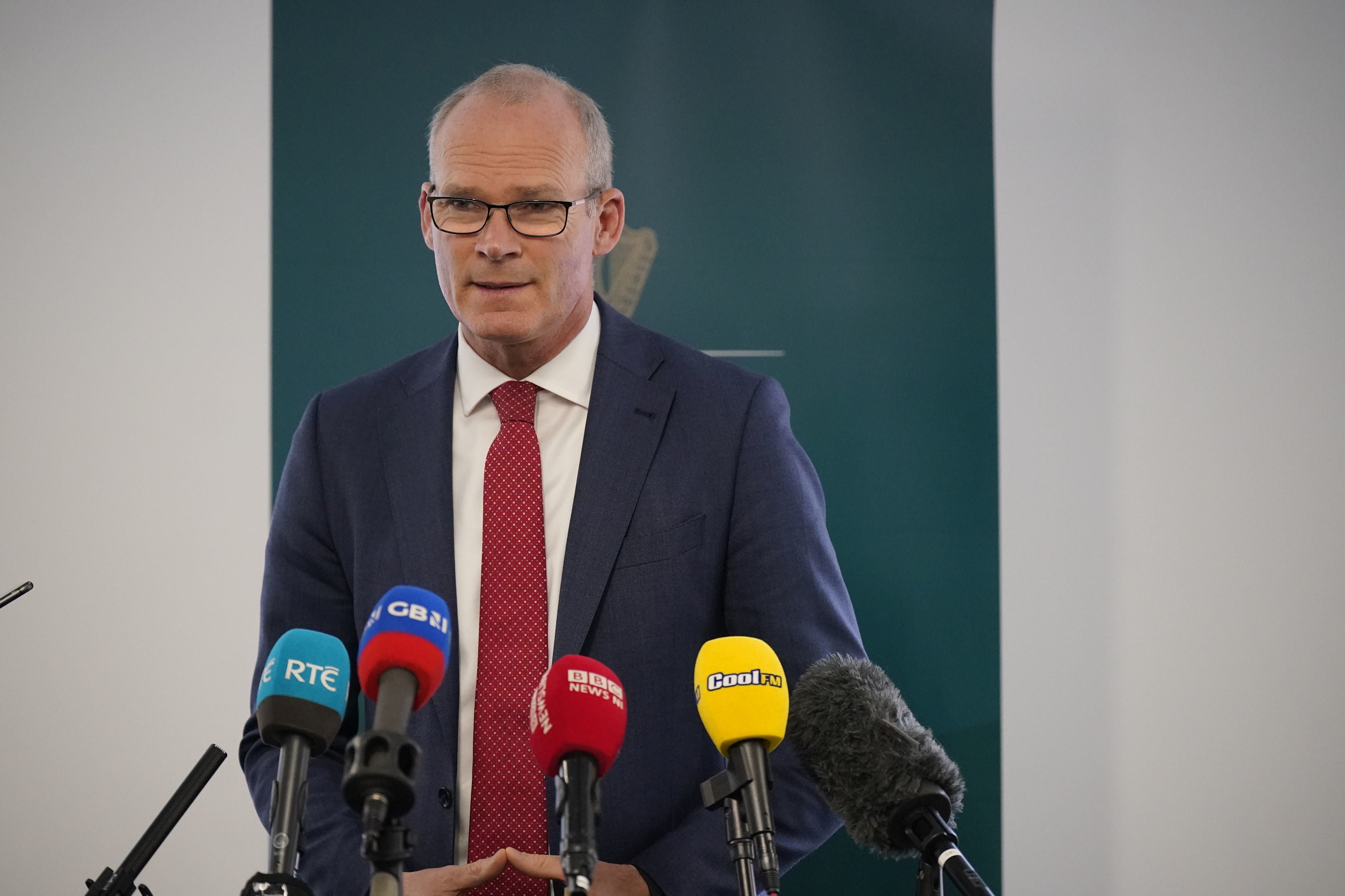 Foreign affairs minister Simon Coveney speaks to the media at the Irish Government Secretariat in Belfast after meeting Northern Ireland Secretary Chris Heaton-Harris to discuss the ongoing political crisis at Stormont