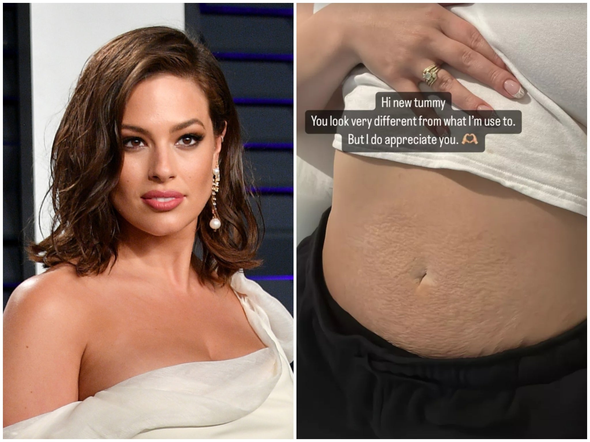 Graham (left) posted about her postpartum figure to her Instagram Story (right)