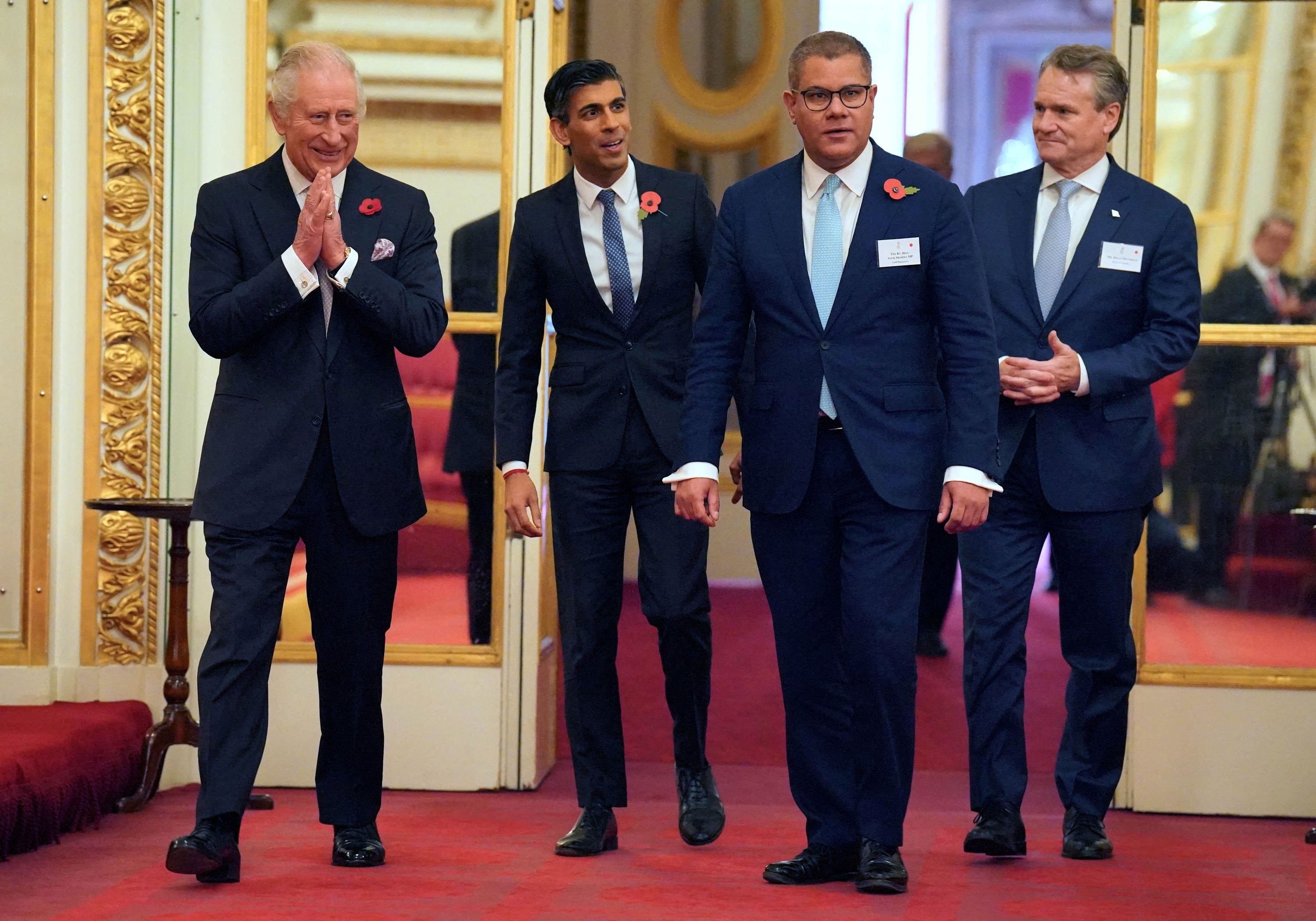 Charles and Mr Sunak joined by former Cop president Alok Sharma and Brian Moynihan, Chair and CEO of Bank of America and Co-Chair of Sustainable Markets Initiative