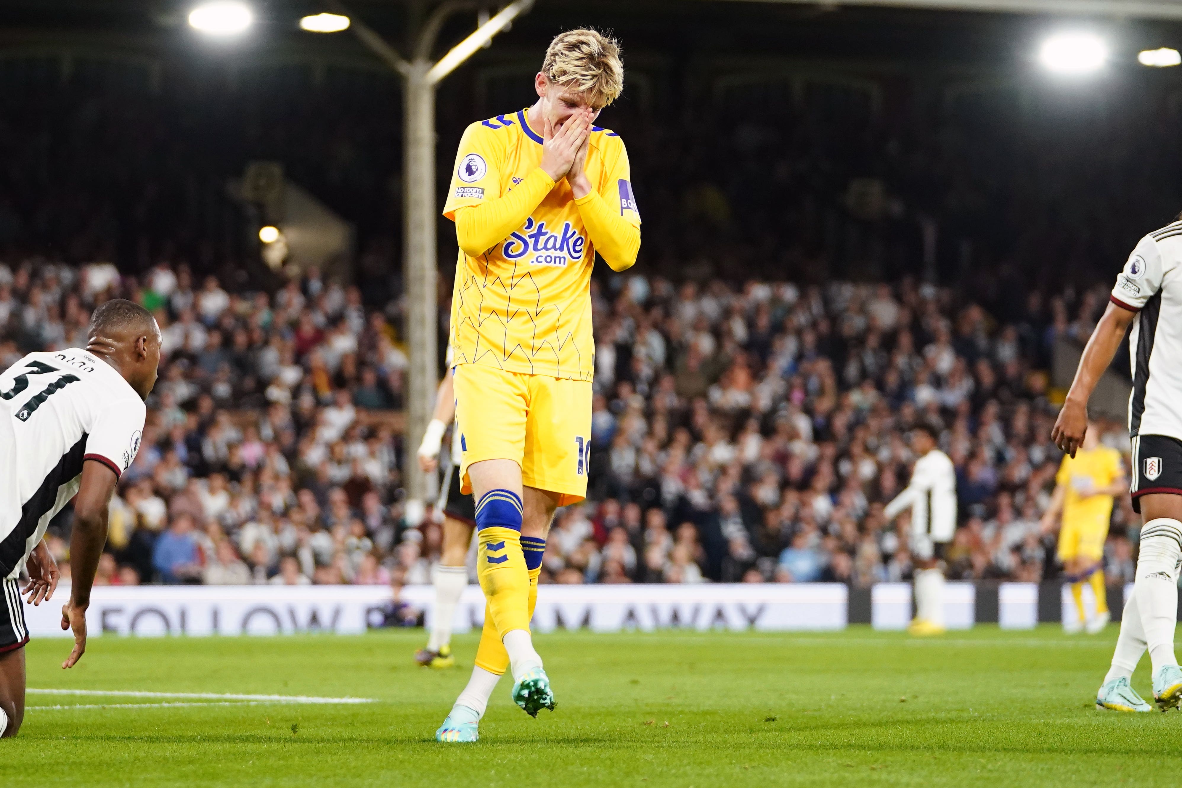 Anthony Gordon reacts after a missed chance (Zac Goodwin/PA)