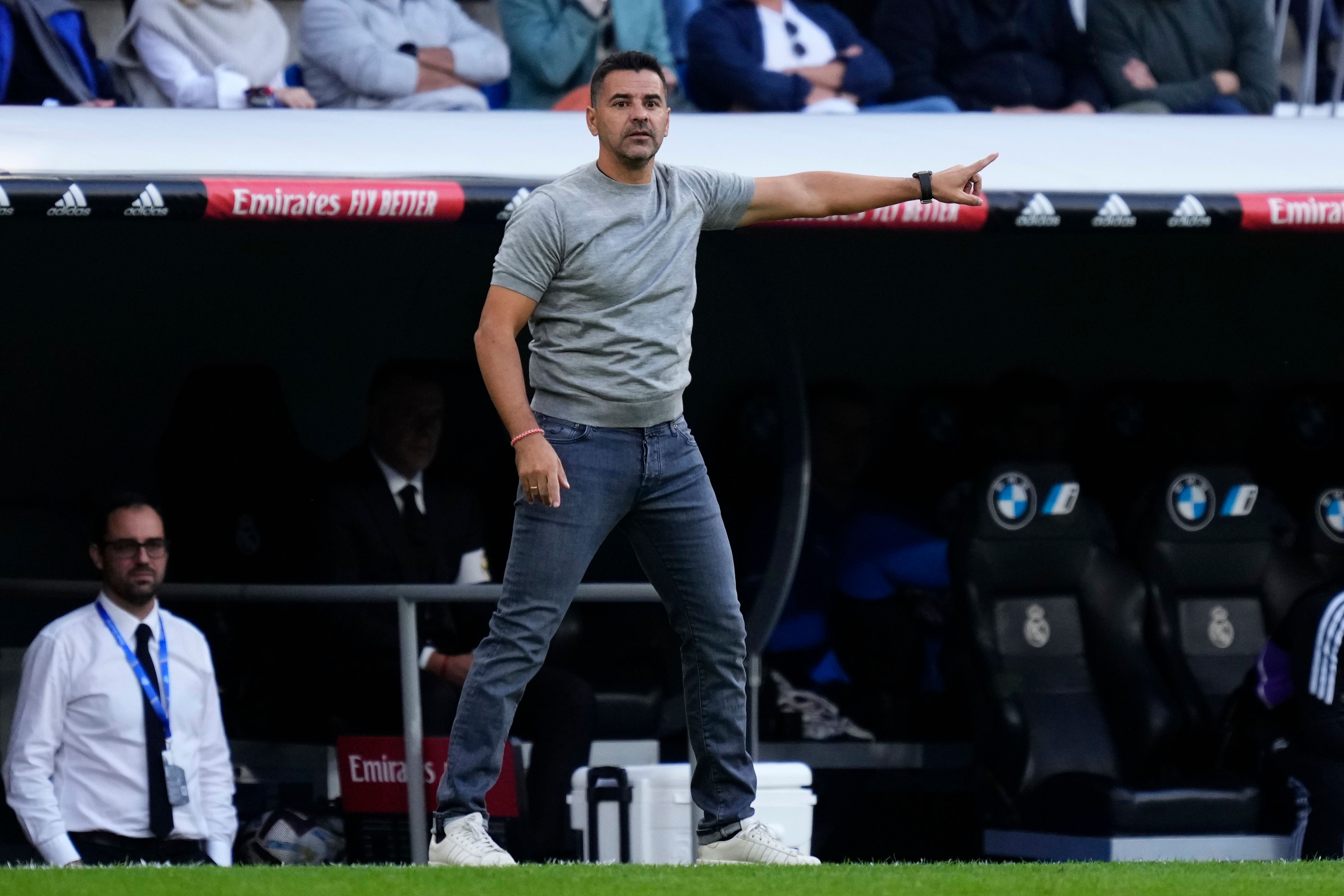 Girona’s head coach Michel signals on the touchline (Jose Breton/AP)