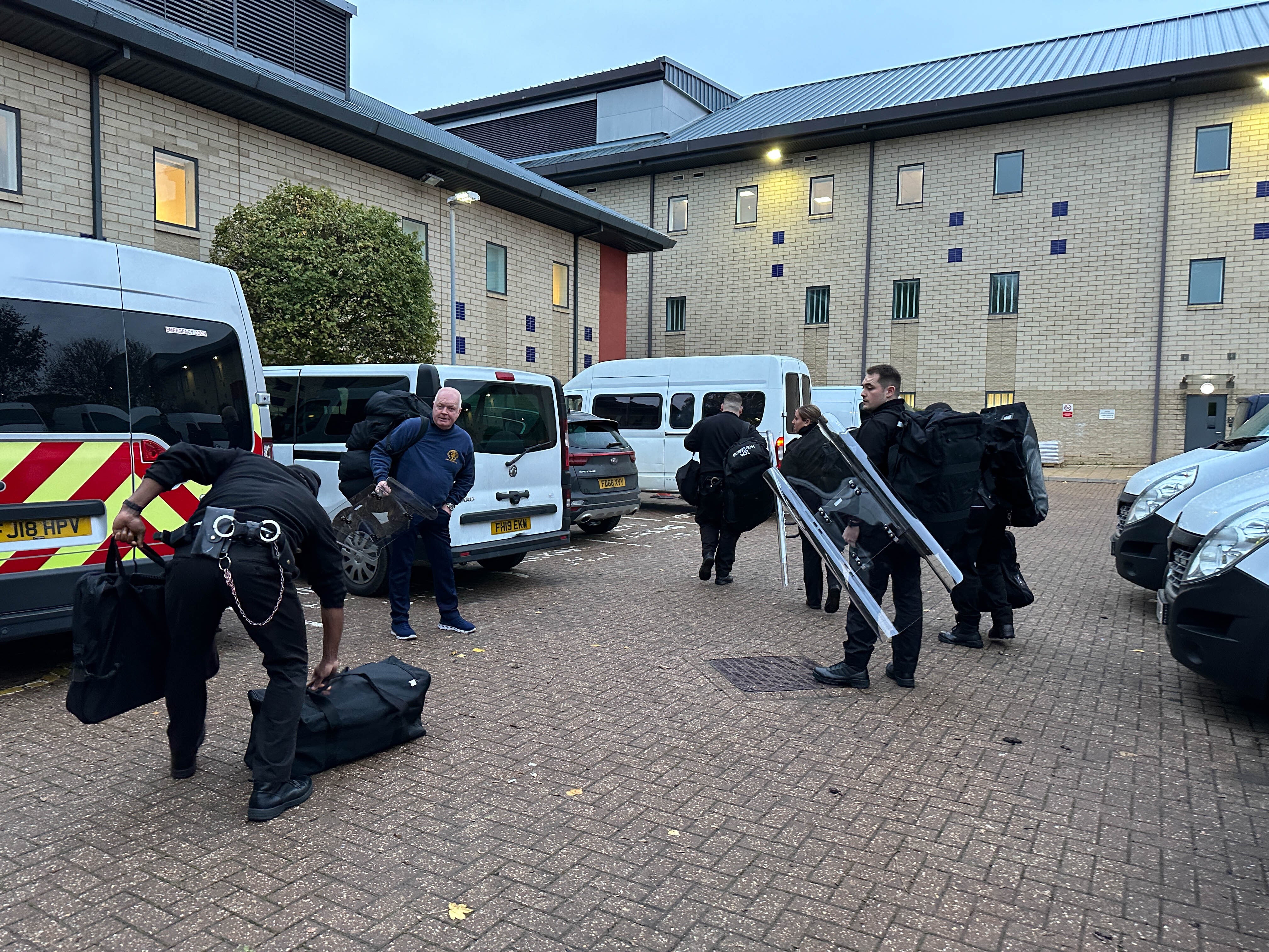 Riot police from the Met Police scrambled to the Harmondsworth detention centre