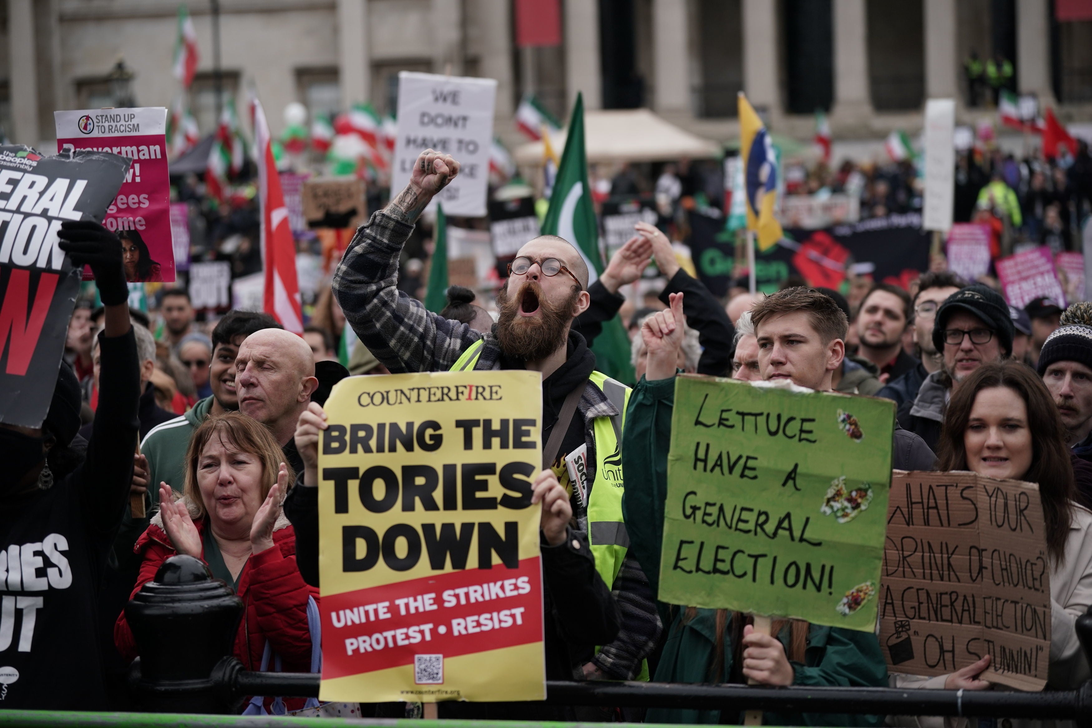 Protesters gathered in Trafalgar Square