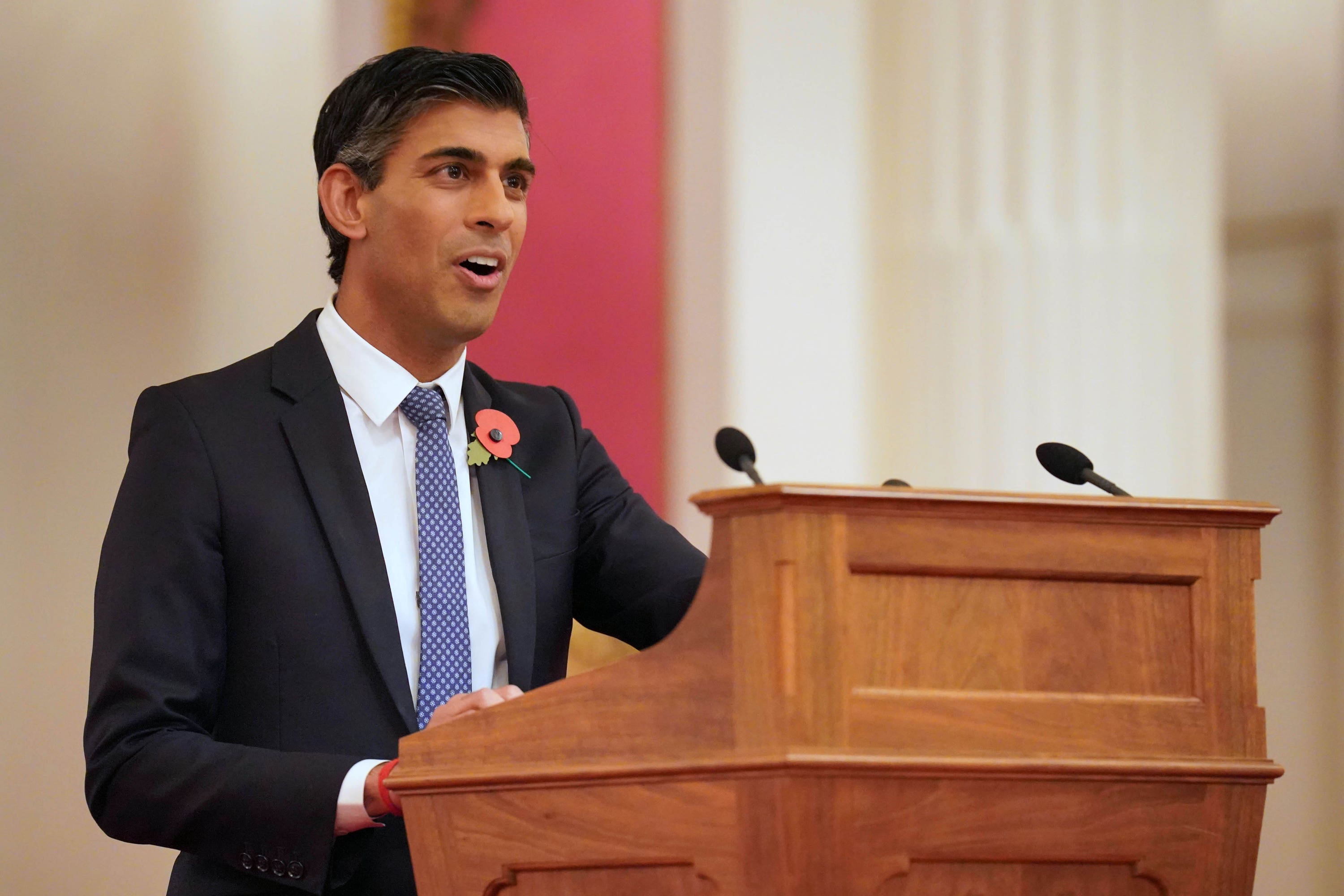 Rishi Sunak delivers a speech during a reception hosted by the King at Buckingham Palace ahead of the Cop27 summit (Jonathan Brady/PA)