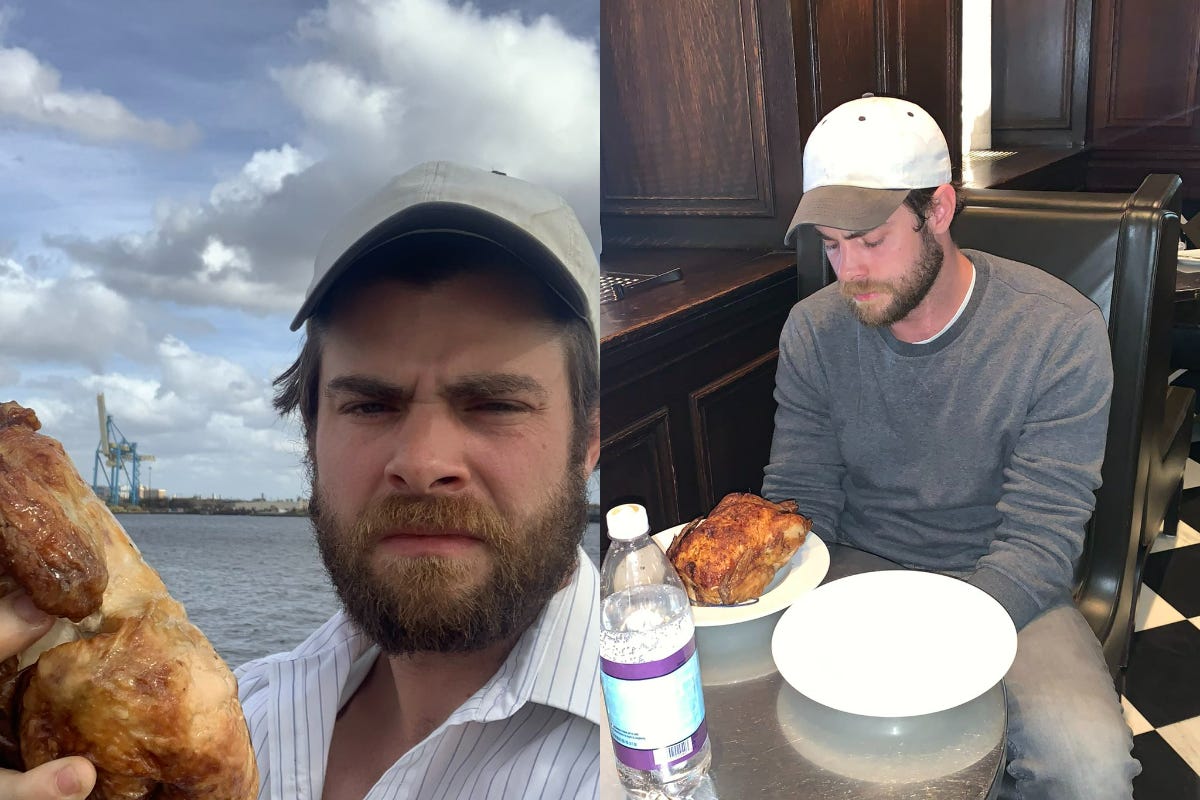 Alexander Tominsky took on a challenge which saw him eat a rotisserie chicken every day for 40 days (Alexander Tominsky/smooth recess/PA)