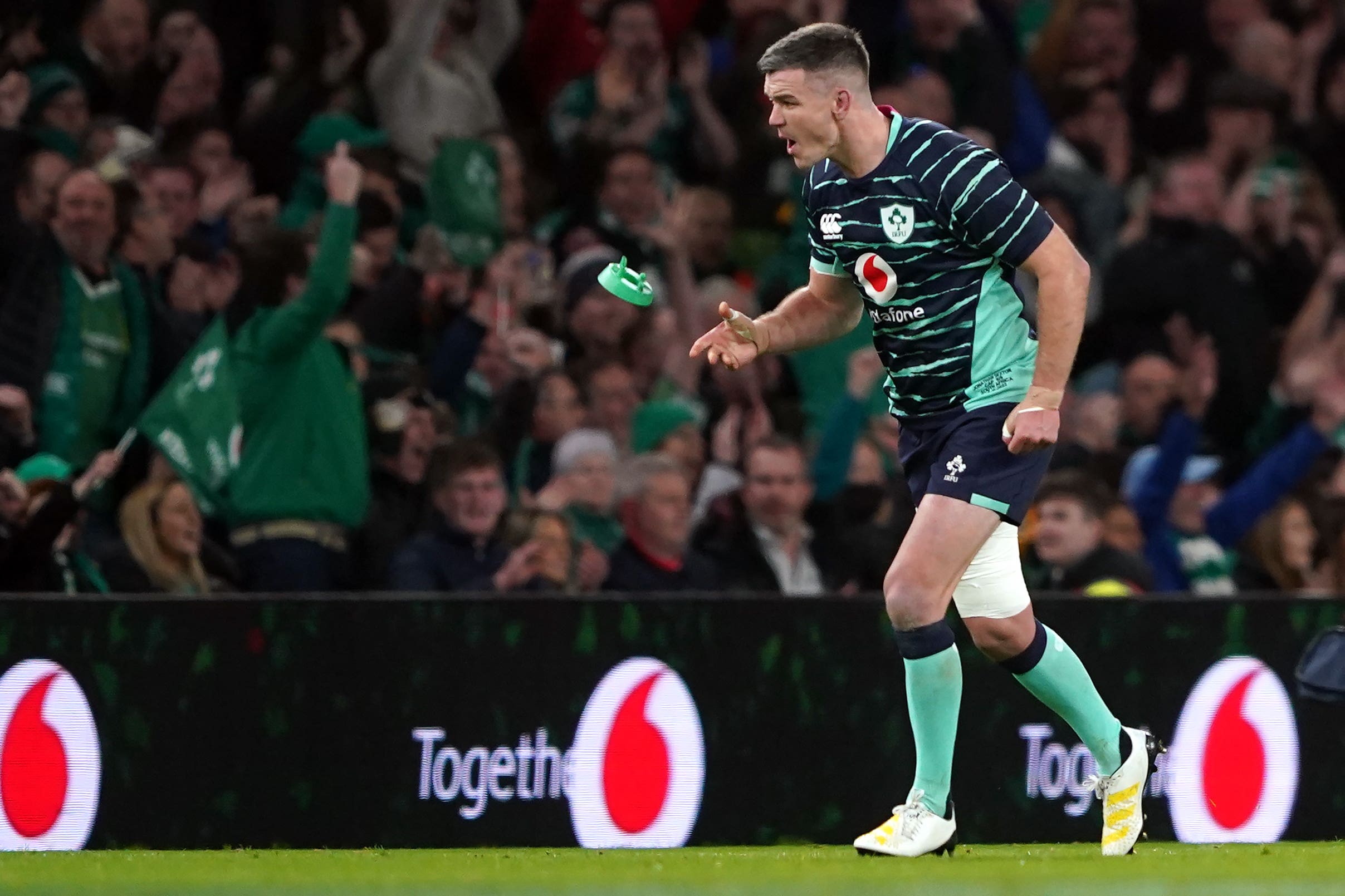 Johnny Sexton celebrates kicking a penalty against South Africa (Brian Lawless/PA)