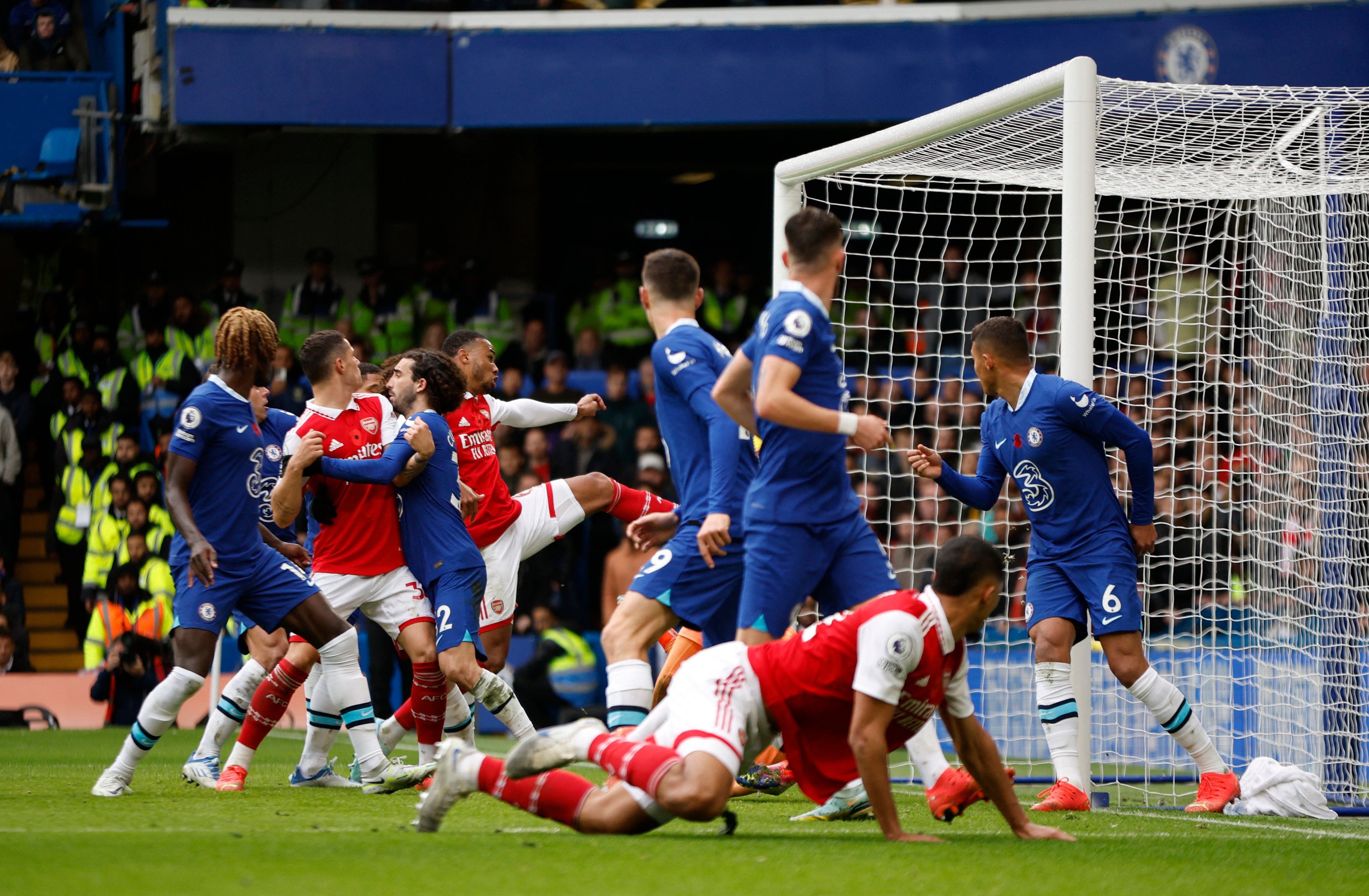 Gabriel slammed home Saka’s corner from close range