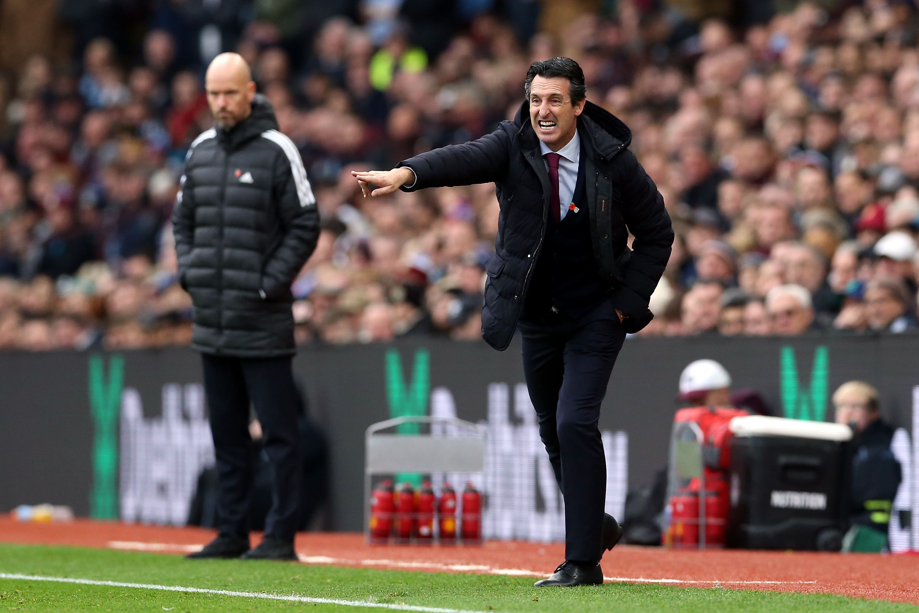 Aston Villa manager Unai Emery (right) saw his side overcome Erik ten Hag’s Manchester United (Barrington Coombs/PA)