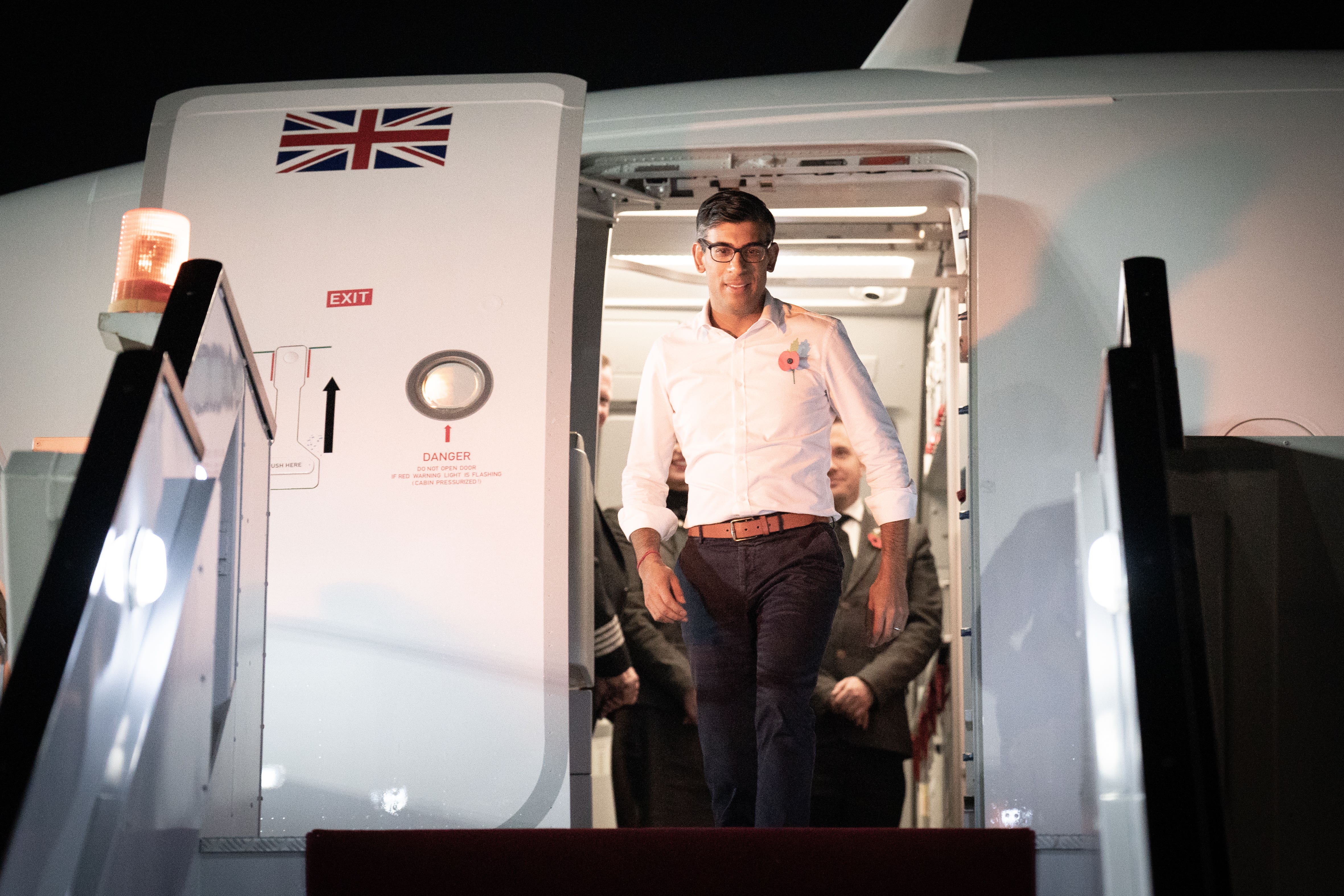 Prime Minister Rishi Sunak arriving in Sharm el-Sheikh (Stefan Rousseau/PA)