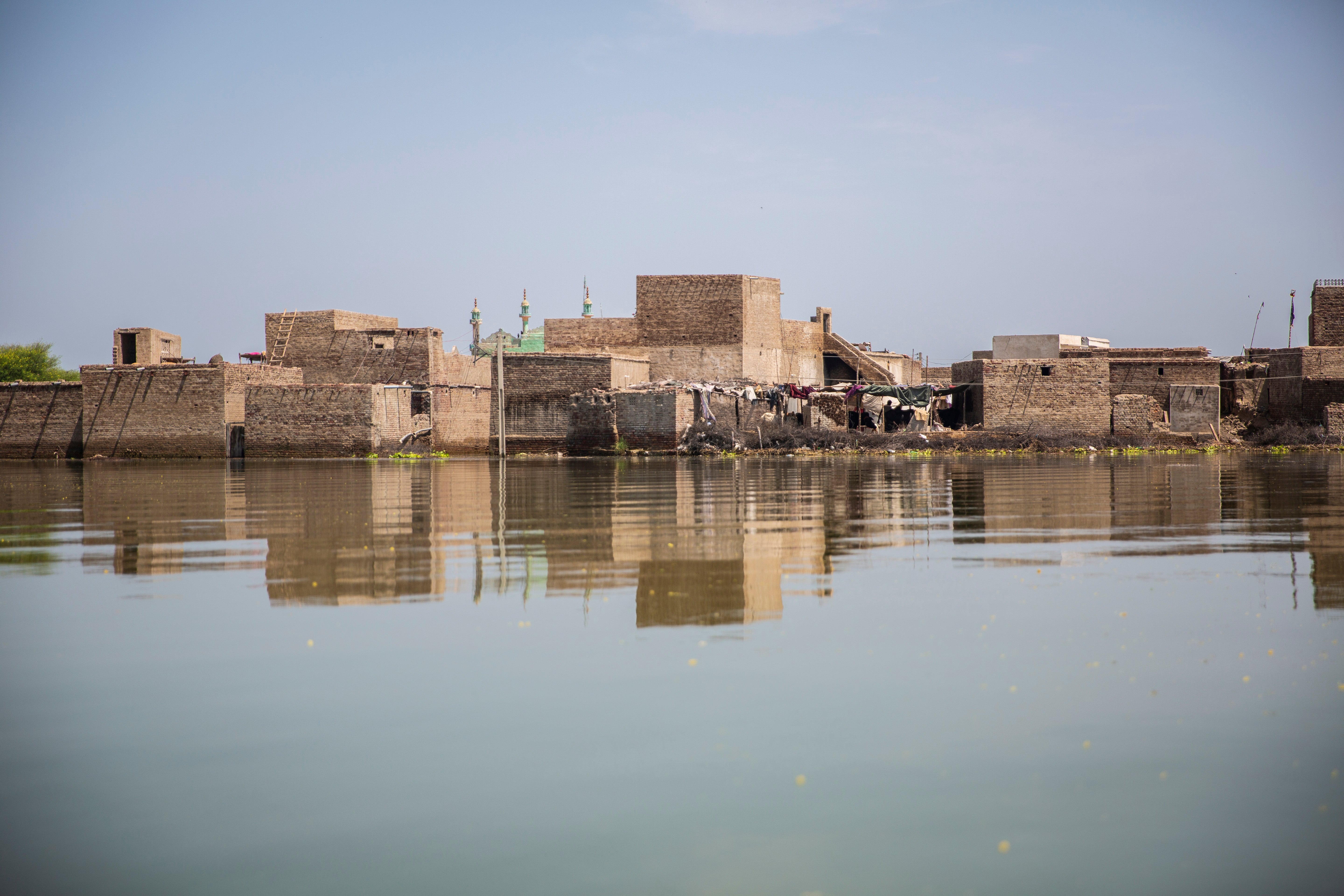 A submerged village due to the recent floods in Dadu, Sindh, Pakistan