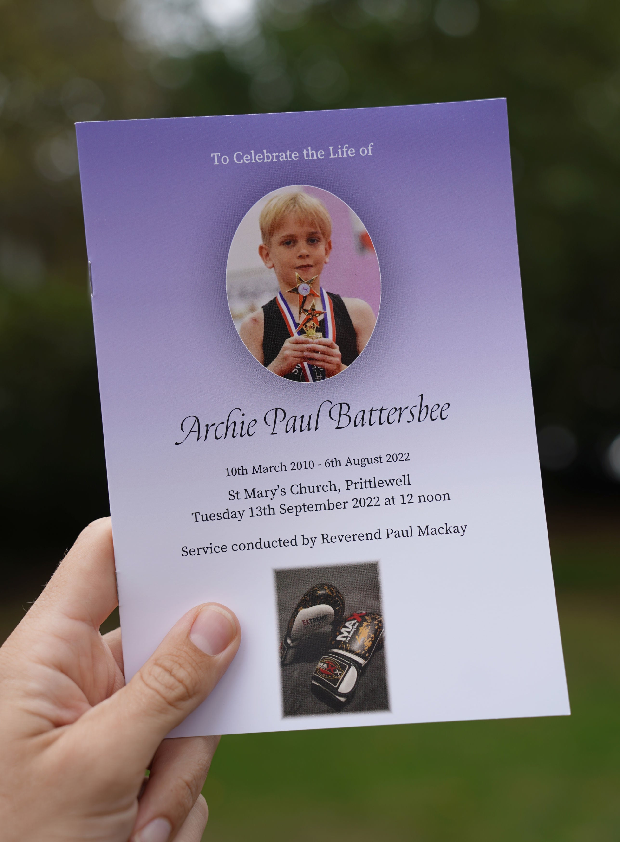 The Order of Service before the funeral of 12-year-old Archie Battersbee at St Mary’s Church, Prittlewell,