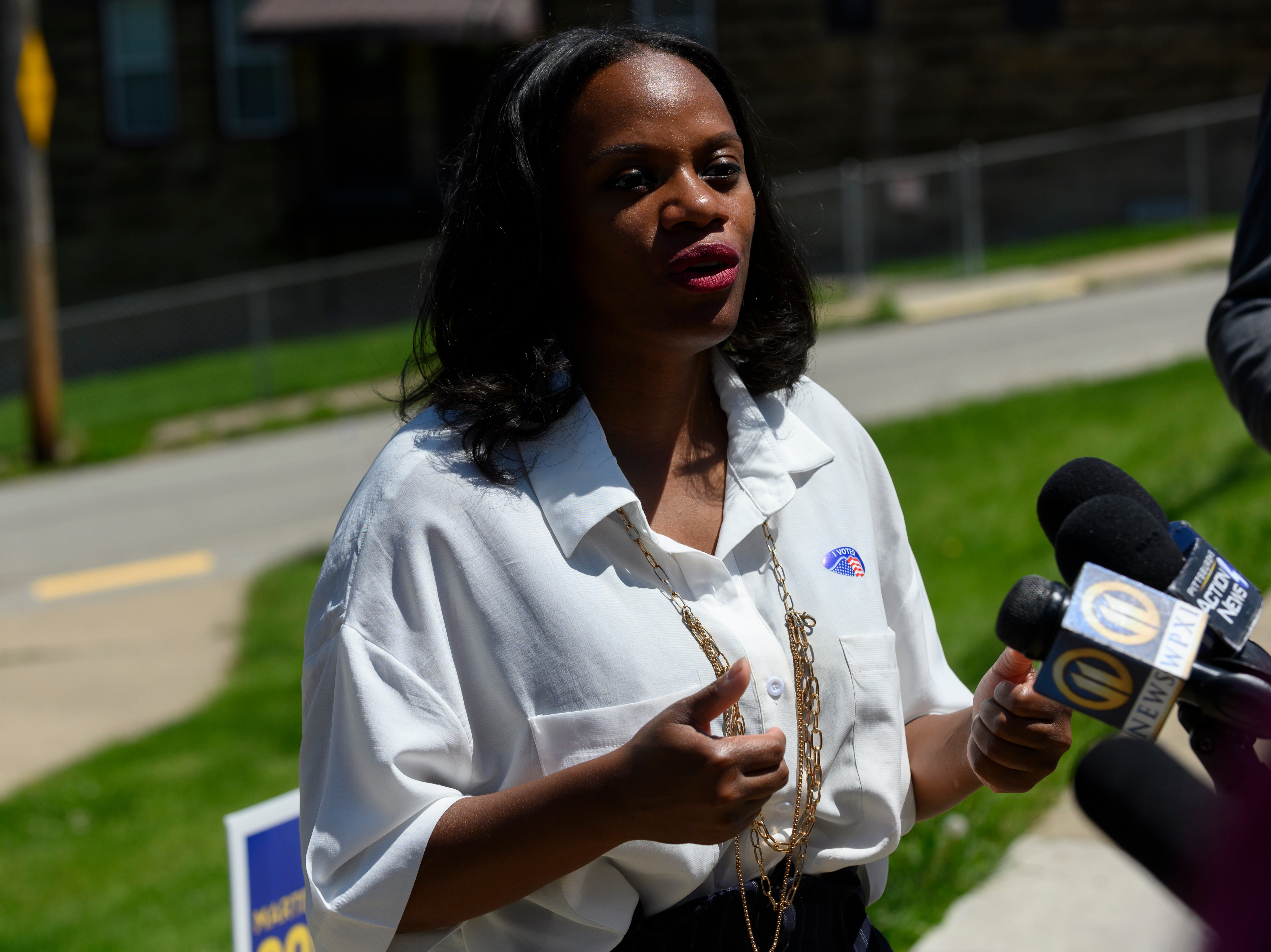 Pennsylvania Democratic Congressional candidate and State Representative Summer Lee talks to the press on 17 May 2022 in Pittsburgh, Pennsylvania