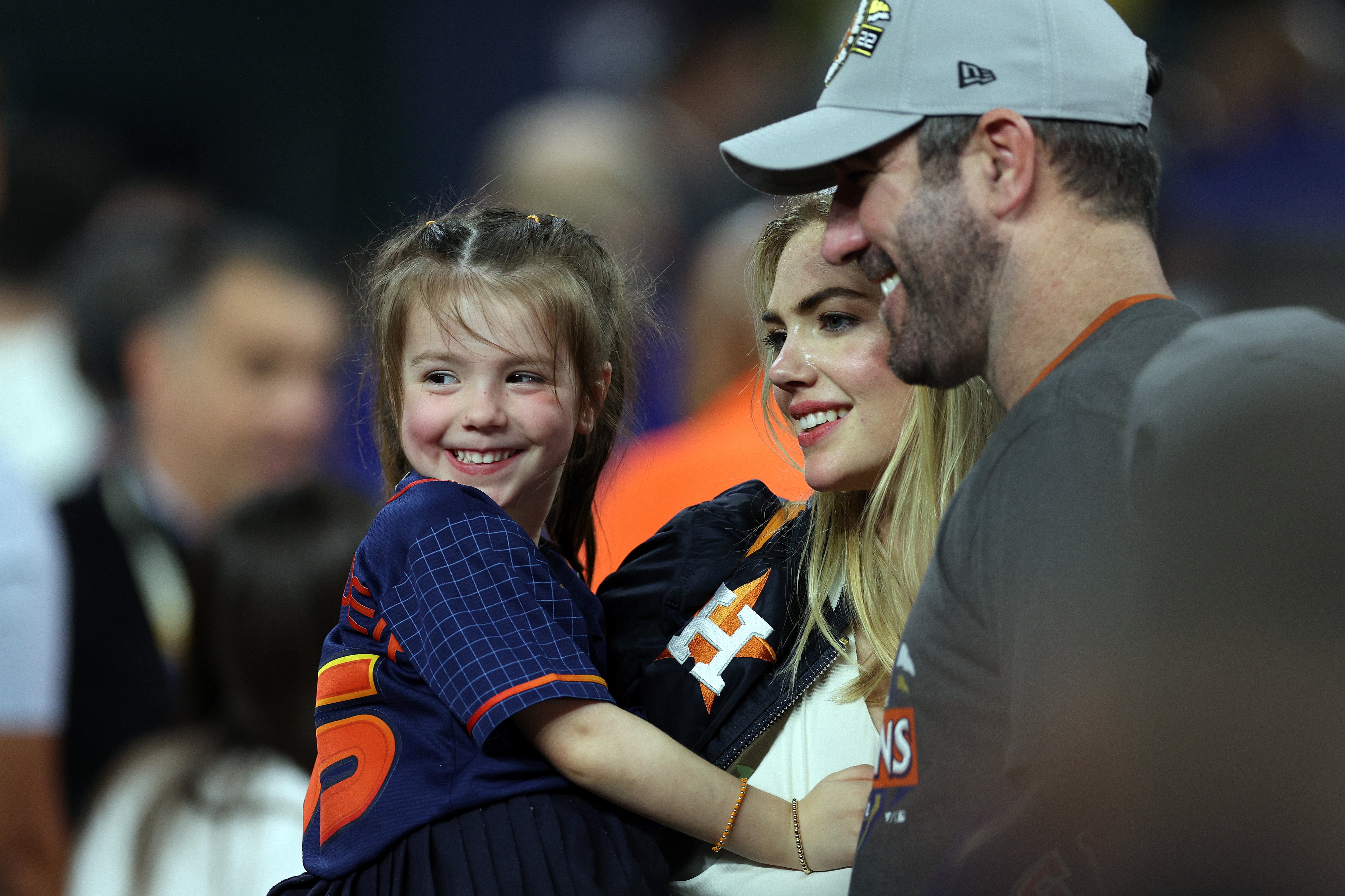 Kate Upton and Justin Verlander pose with three-year-old daughter, Genevieve