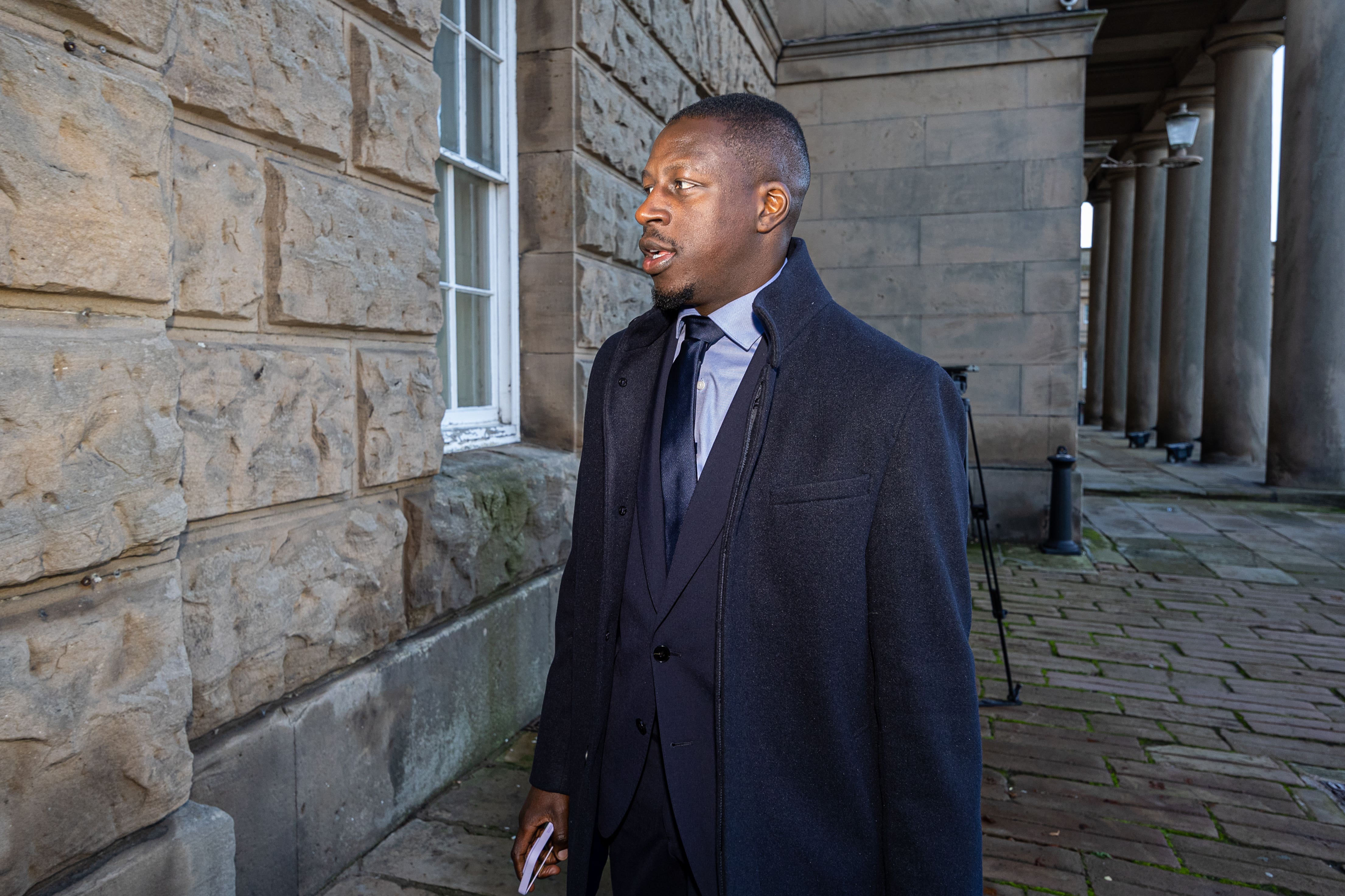 Manchester City footballer Benjamin Mendy arrives at Chester Crown Court (David Rawcliffe/PA)