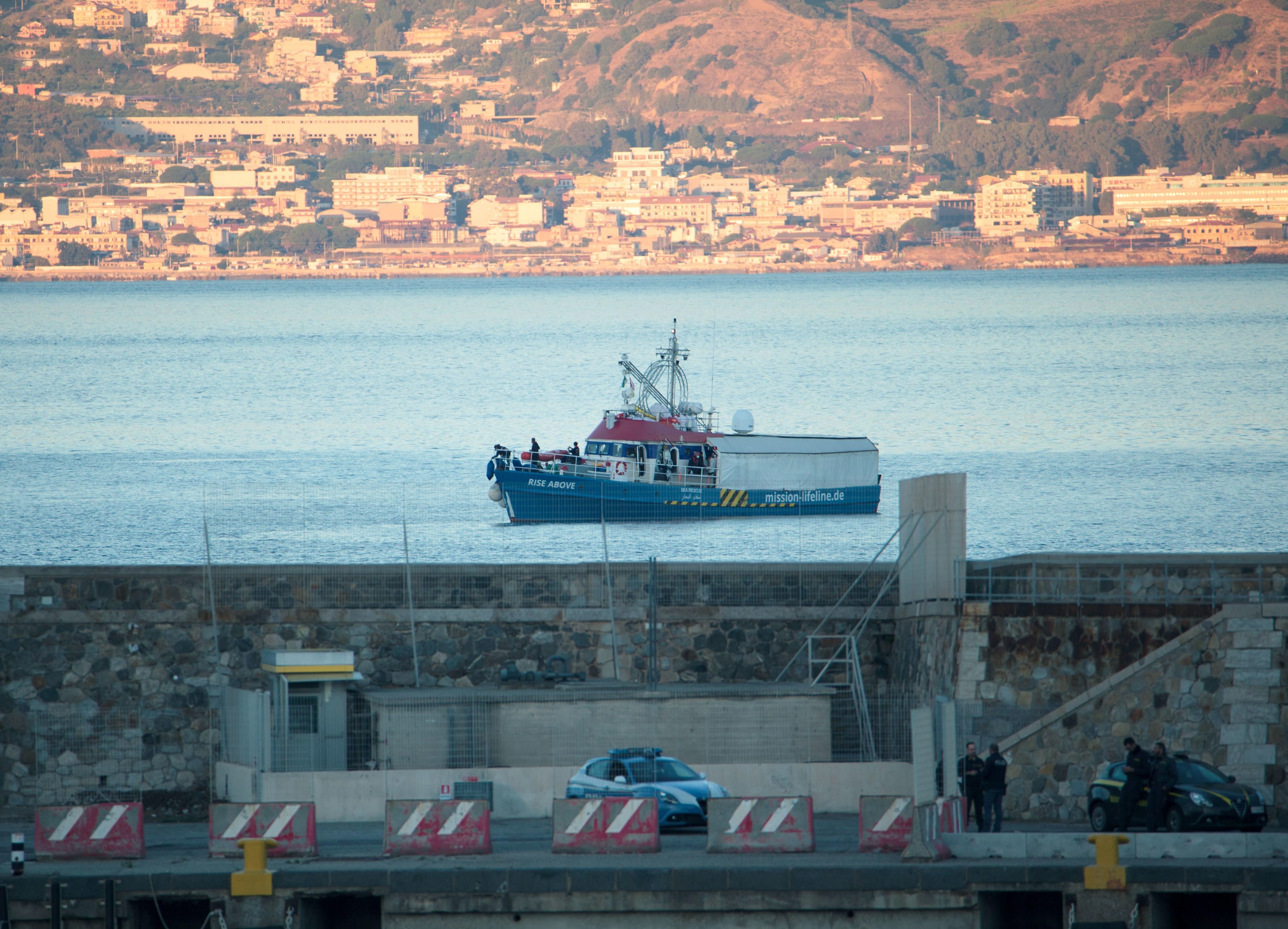 The Rise Above ship arrives at the port of Reggio Calabria, Italy