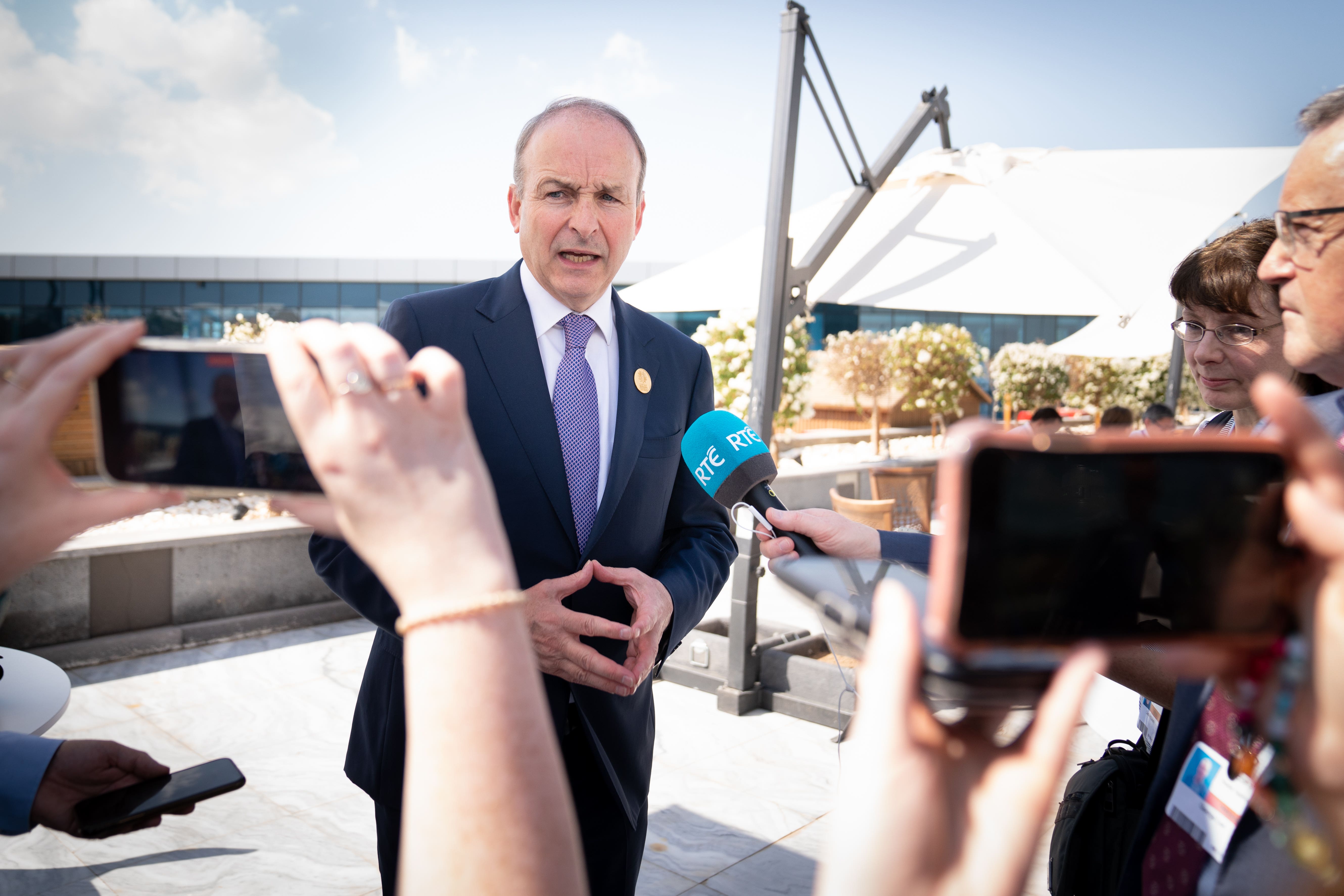 Taoiseach Micheal Martin talks to the media during the Cop27 summit at Sharm el-Sheikh, Egypt (PA)