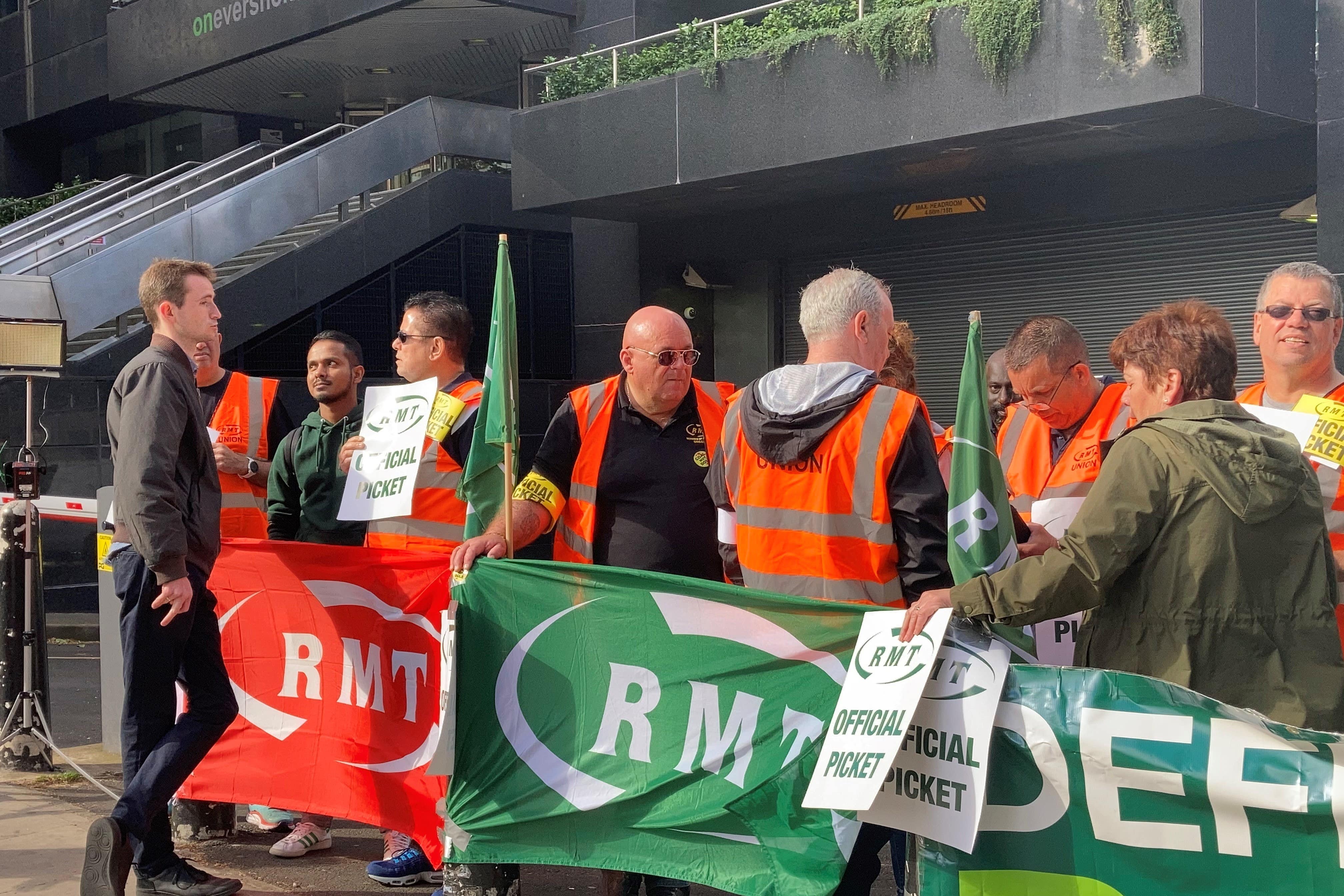 The picket line outside Euston station in London (Rebecca Speare-Cole/PA)