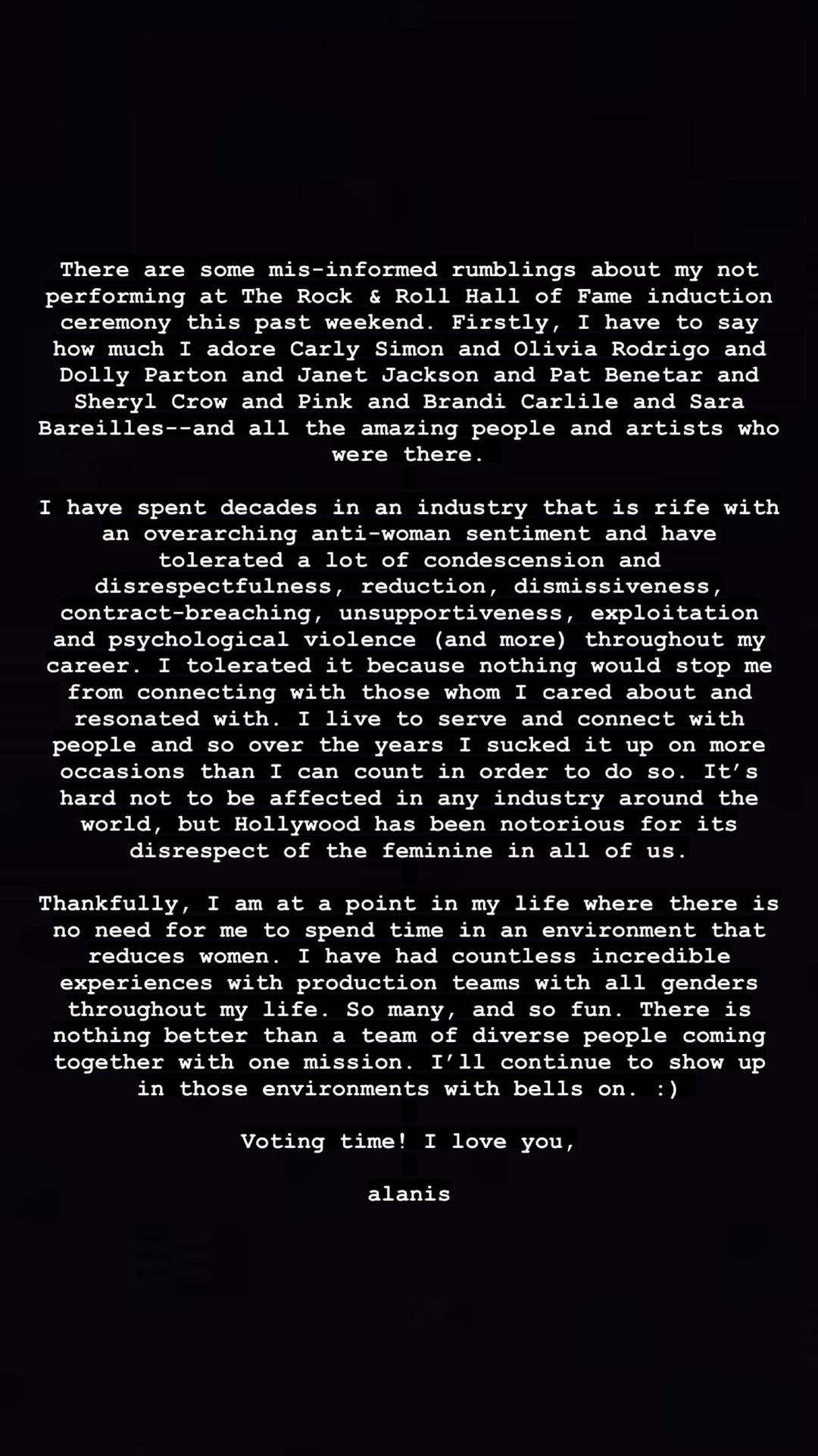 Alanis Morissette’s statement